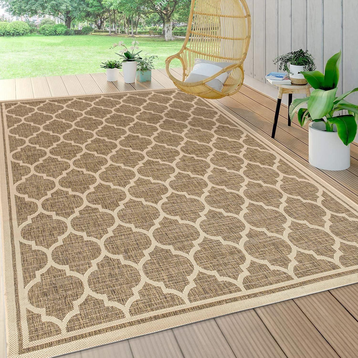 Trebol Moroccan Trellis Textured Weave Indoor/Outdoor Area Rug - JONATHAN Y