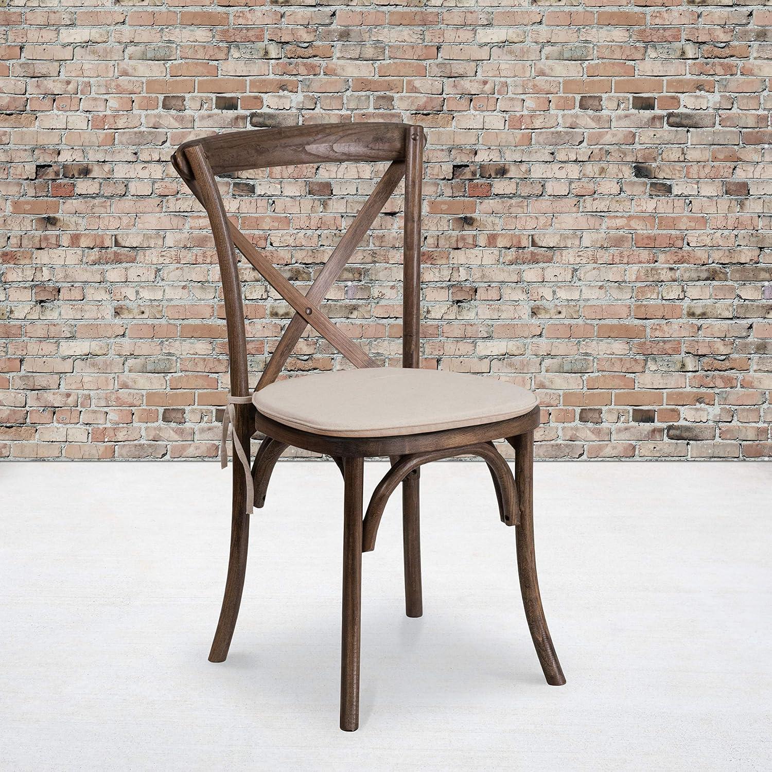 Flash Furniture HERCULES Series Stackable Early American Wood Cross Back Chair with Cushion