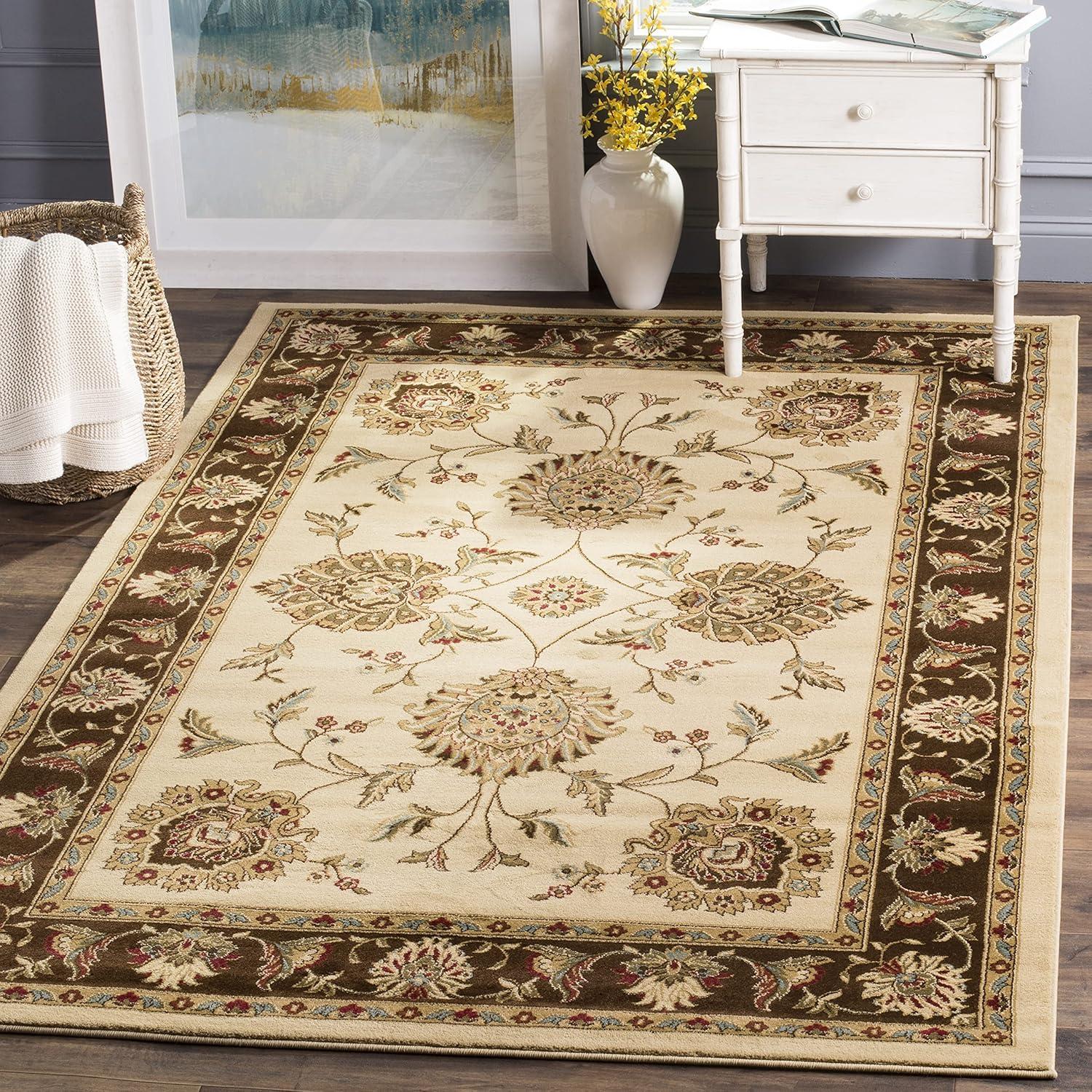 Lyndhurst LNH555 Power Loomed Area Rug - Ivory/Brown - 6'7"x9'6" - Safavieh