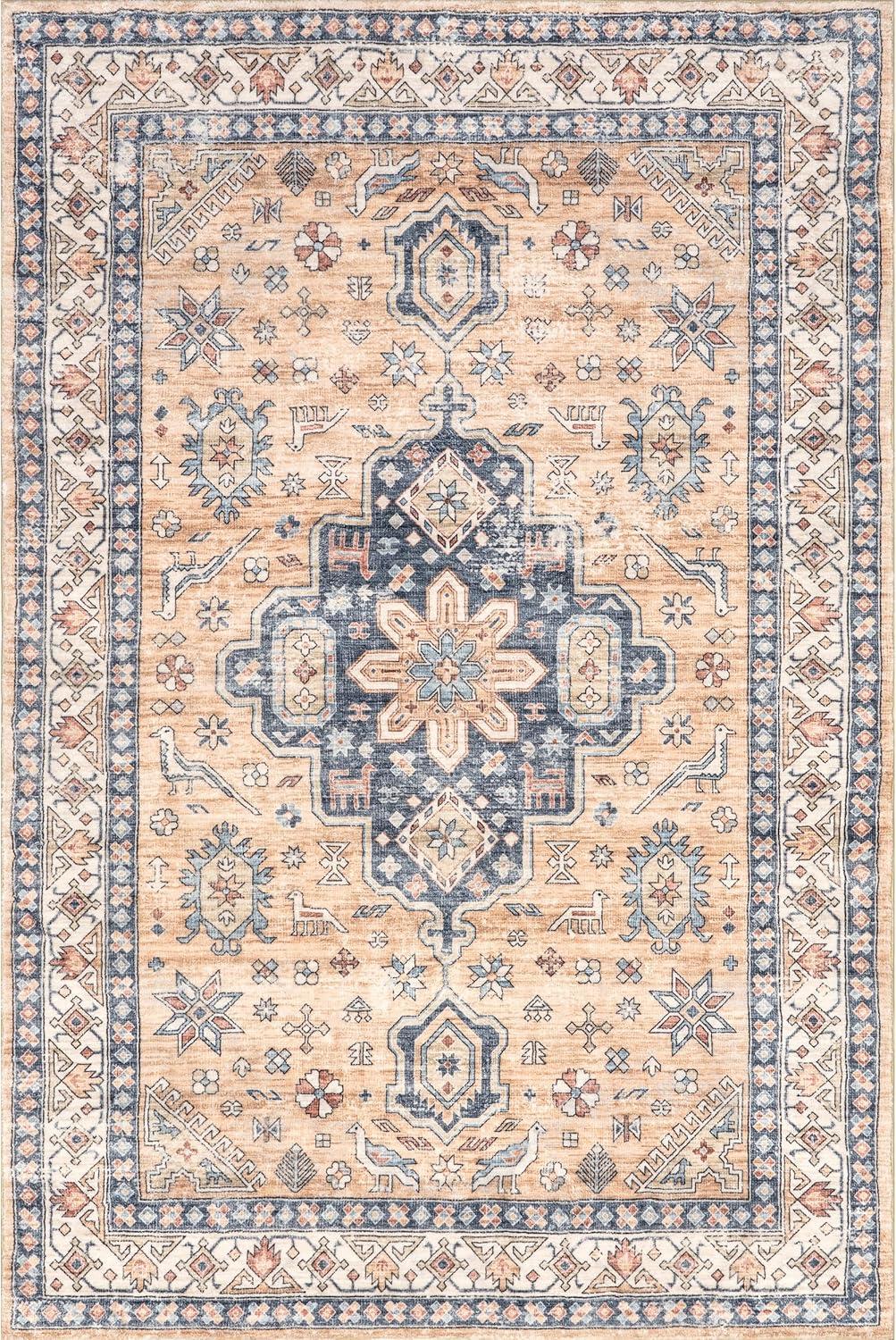 Nuloom Jordan Medallion 3x5 Machine Washable Accent Indoor Area Rug for Living Room Bedroom Dining Room Entryway Kitchen, Sand/Grey