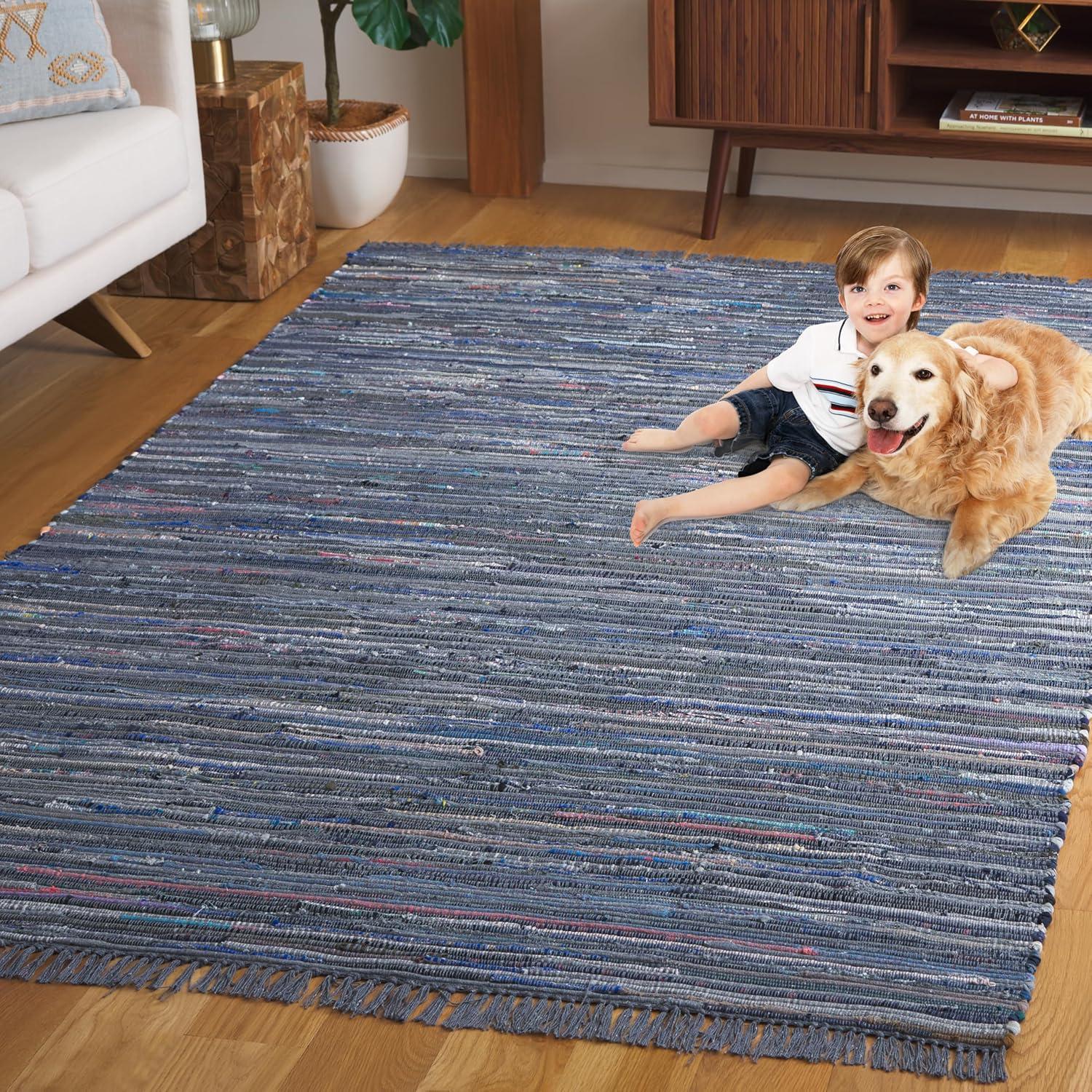 Rag Rug RAR121 Hand Woven Indoor Area Rug - 6'x9' - Ink/Multi - Safavieh