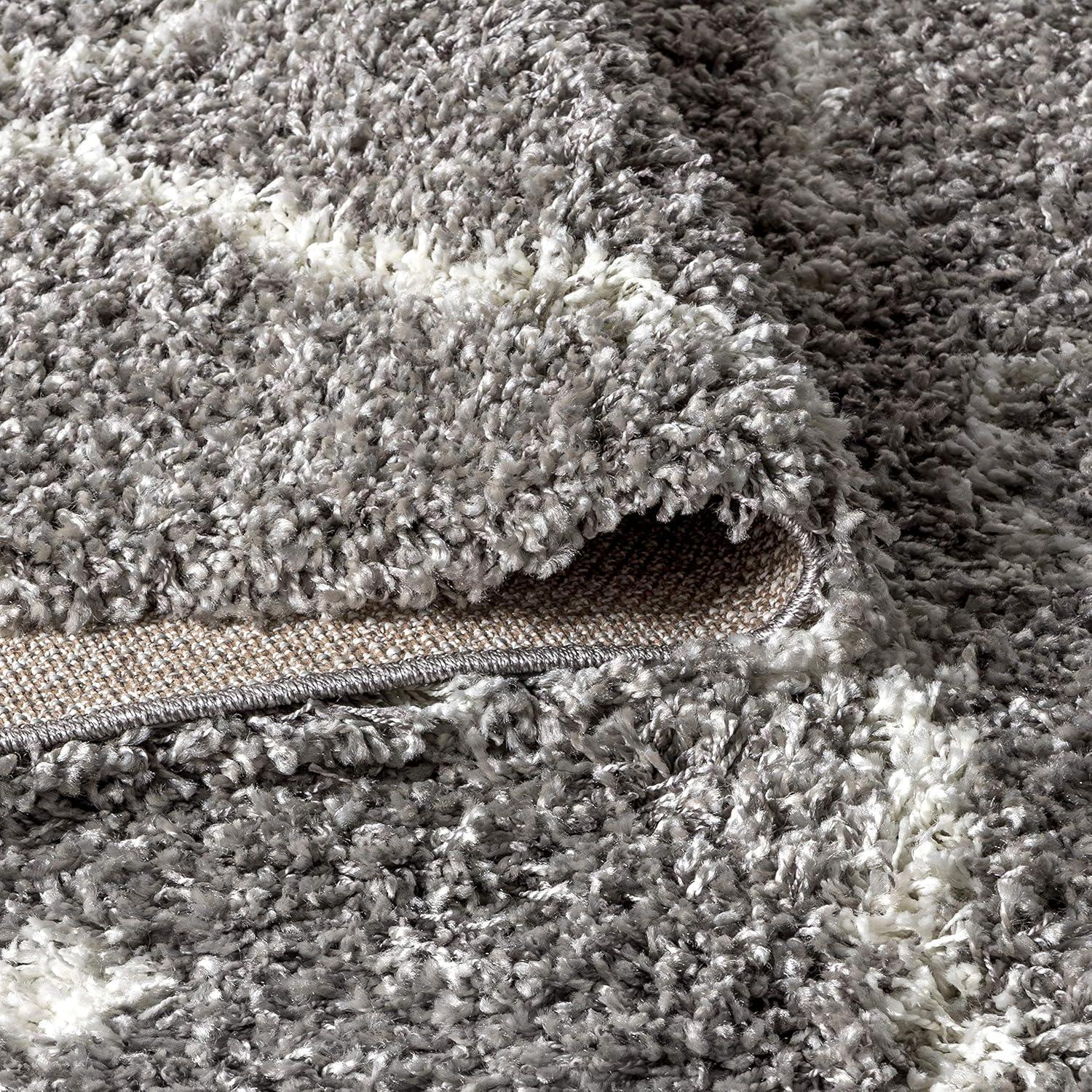 5'x8' Mercer Shag Plush Tassel Moroccan Diamond Area Rug, Grey/Cream - JONATHAN Y