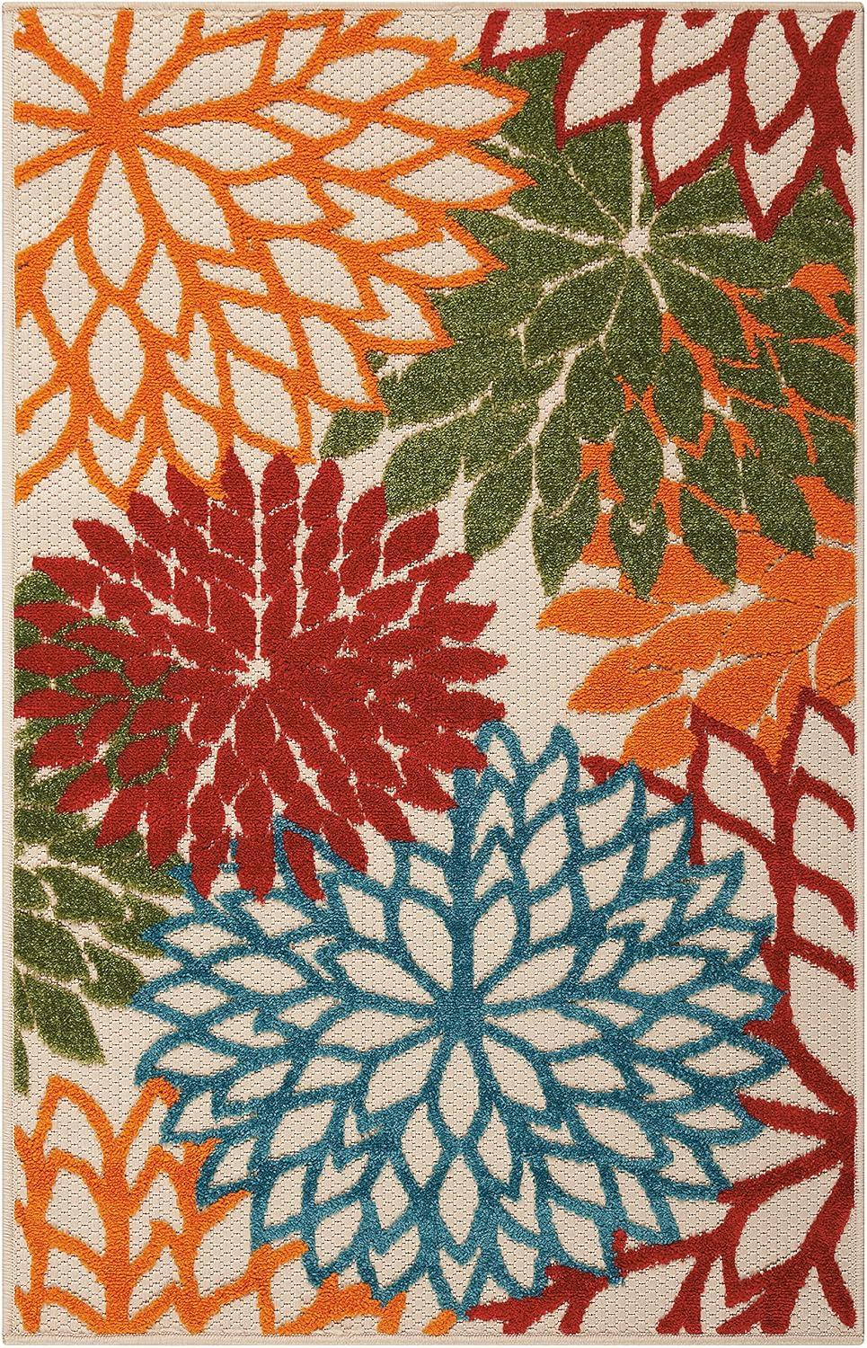 Nourison Aloha Floral 2'8" x 4' Green Tropical Indoor/Outdoor Area Rug