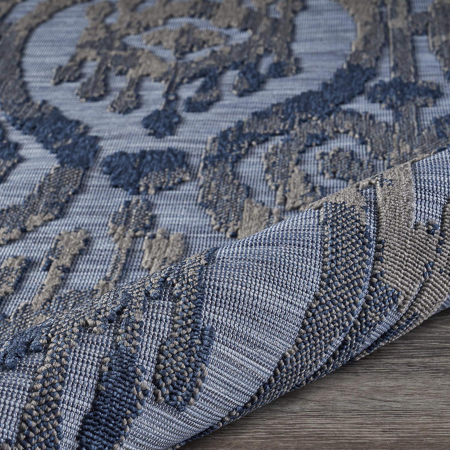 LR Home Reese 7'9" x 9'9", Blue/Gray Ikat Fade, Stain, and Moisture Resistant Indoor/Outdoor Area Rug
