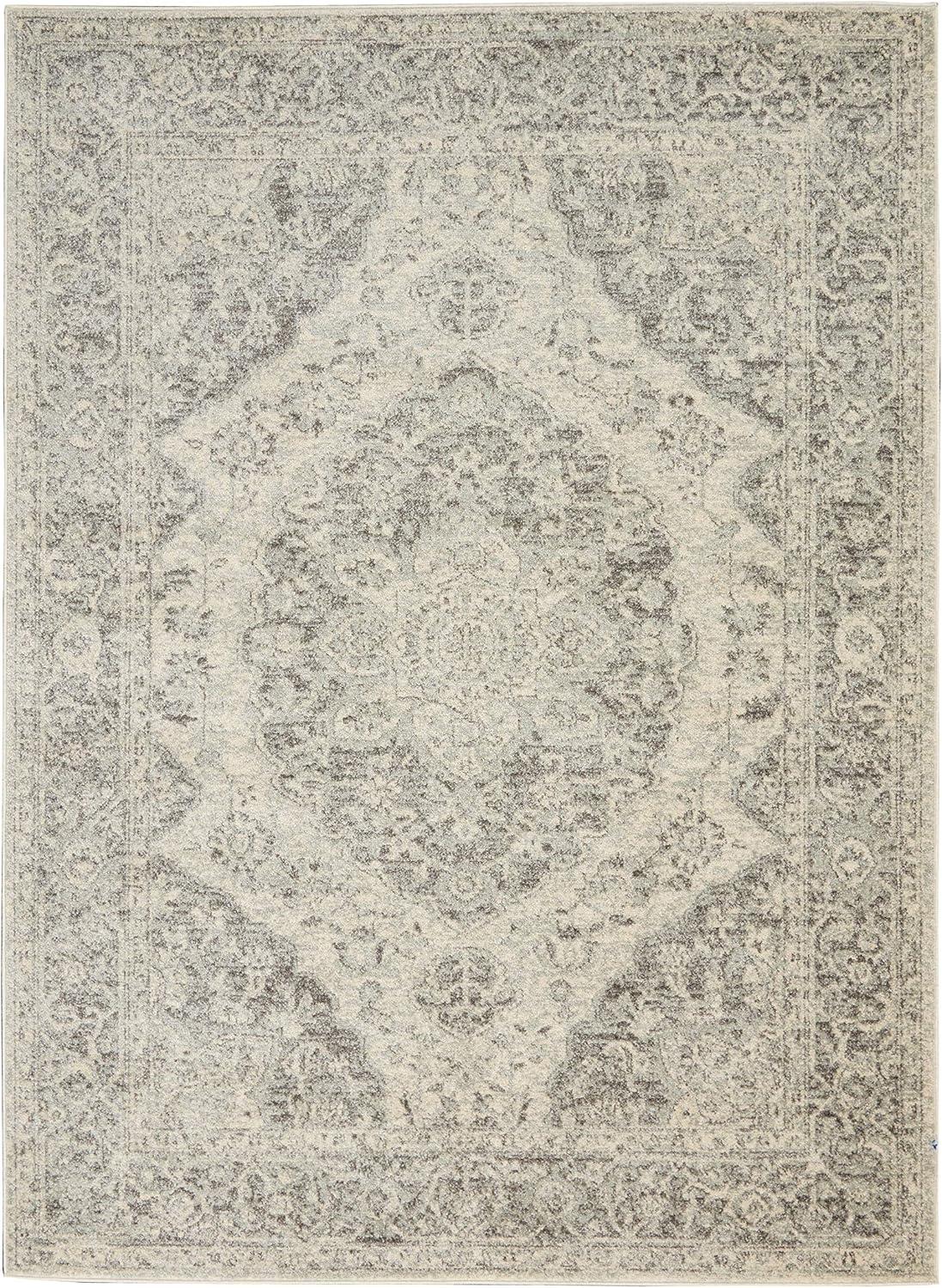 Nourison Tranquil Vintage Persian Center Medallion Area Rug Ivory Grey 5'3" x 7'3"