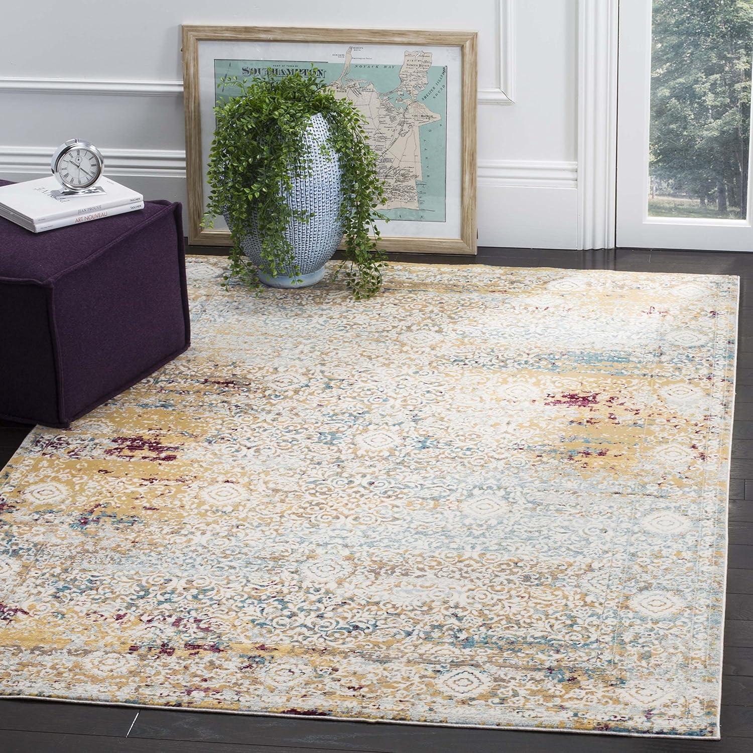 Aria ARA183 Power Loomed Area Rug - Yellow/Cream - 8'x10' - Safavieh.