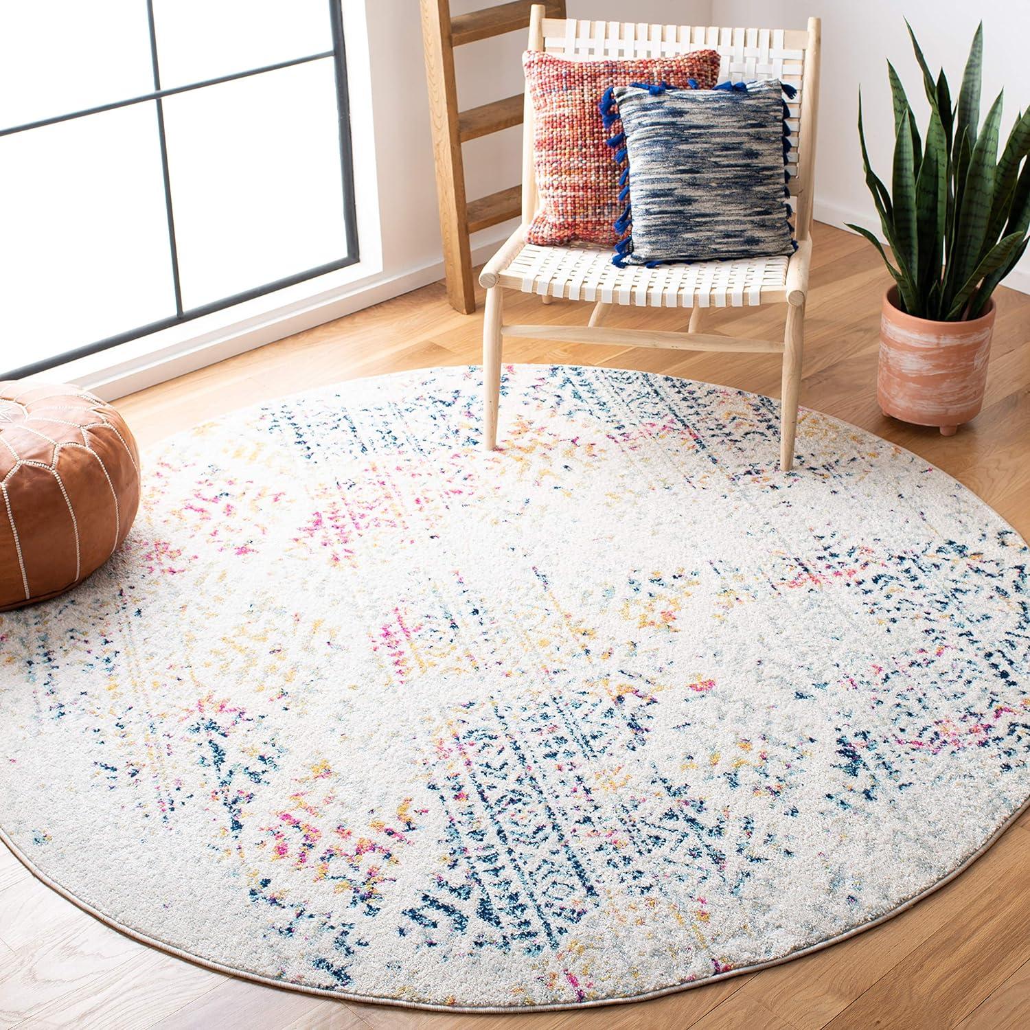 Tulum TUL272 Power Loomed Area Rug - Ivory/Blue - 3' round - Safavieh.