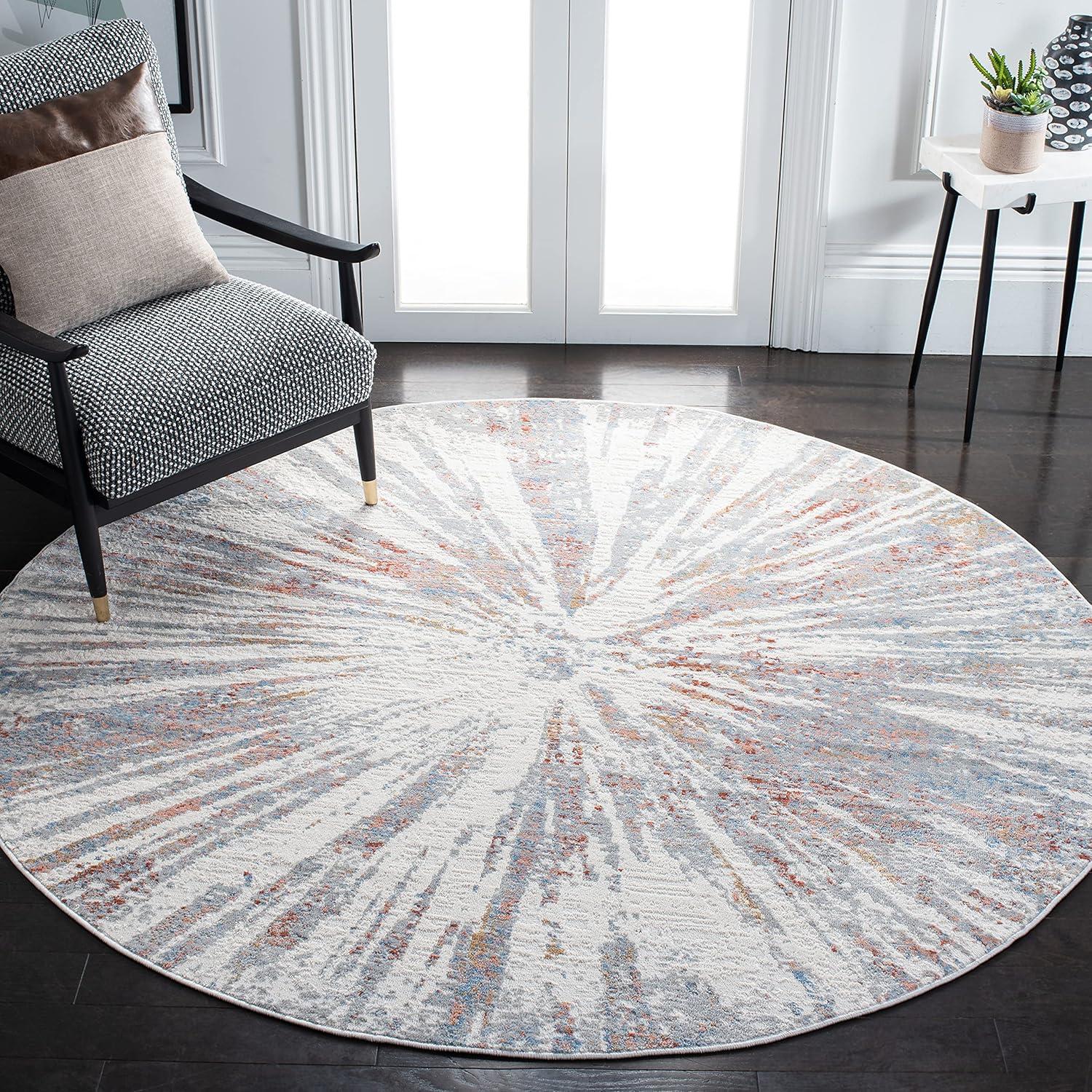 Amelia ALA449 Power Loomed Indoor Area Rug - Grey/Rust - 6'7" Round - Safavieh
