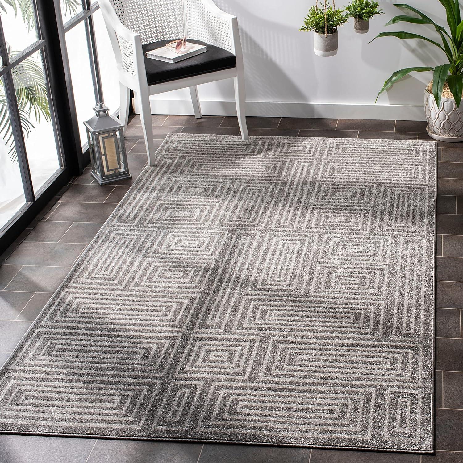 Navy and Beige 8' x 10' Reversible Geometric Synthetic Area Rug