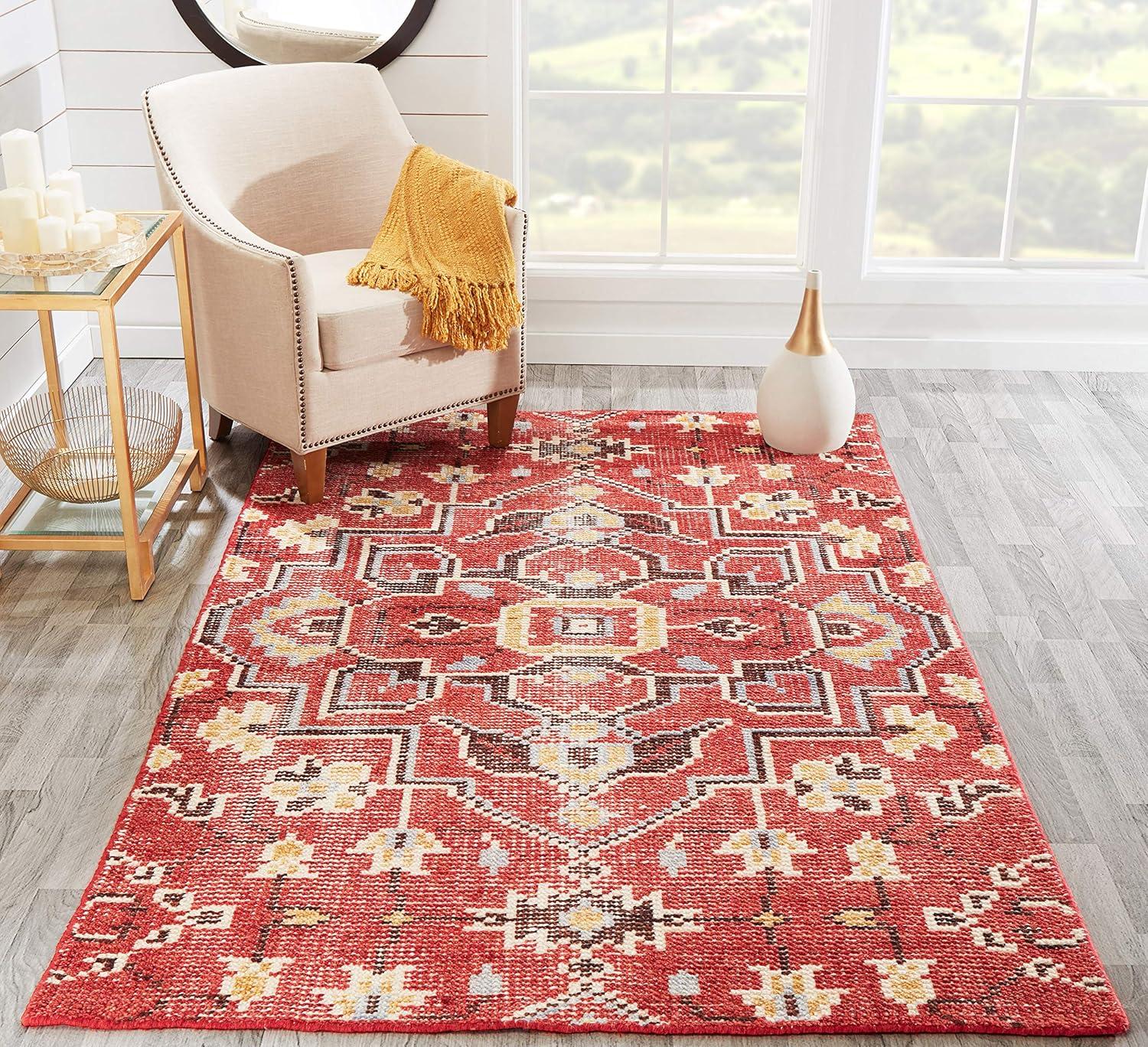 Momeni 9'x12' Ophelia Medallion Handknotted Area Rug Red: Wool & Cotton, Low Pile, Classic Rectangle, Indoor Use