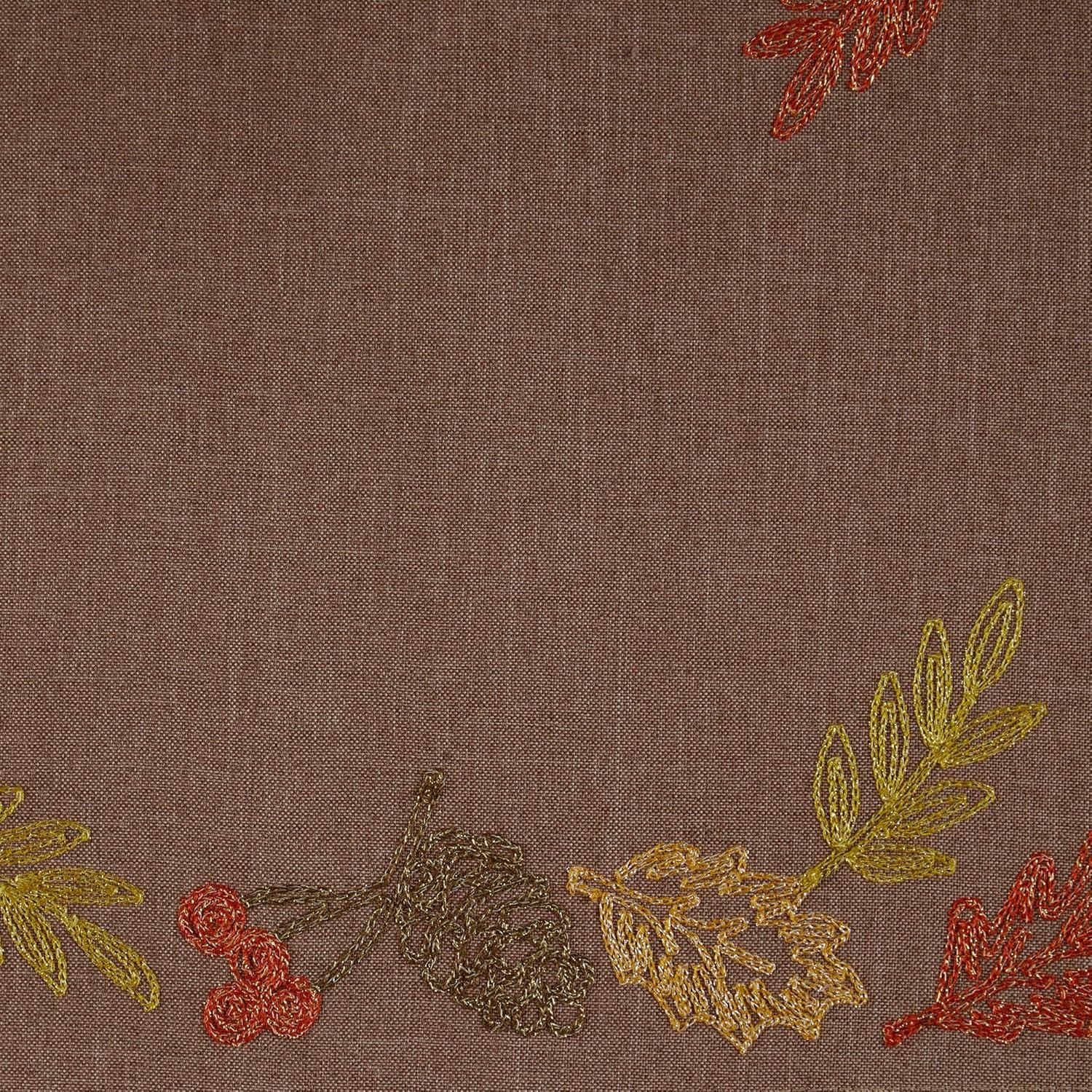 DII 70x14" Polyester Fabric Shimmering Leaves Embroidered Table Runner in Brown