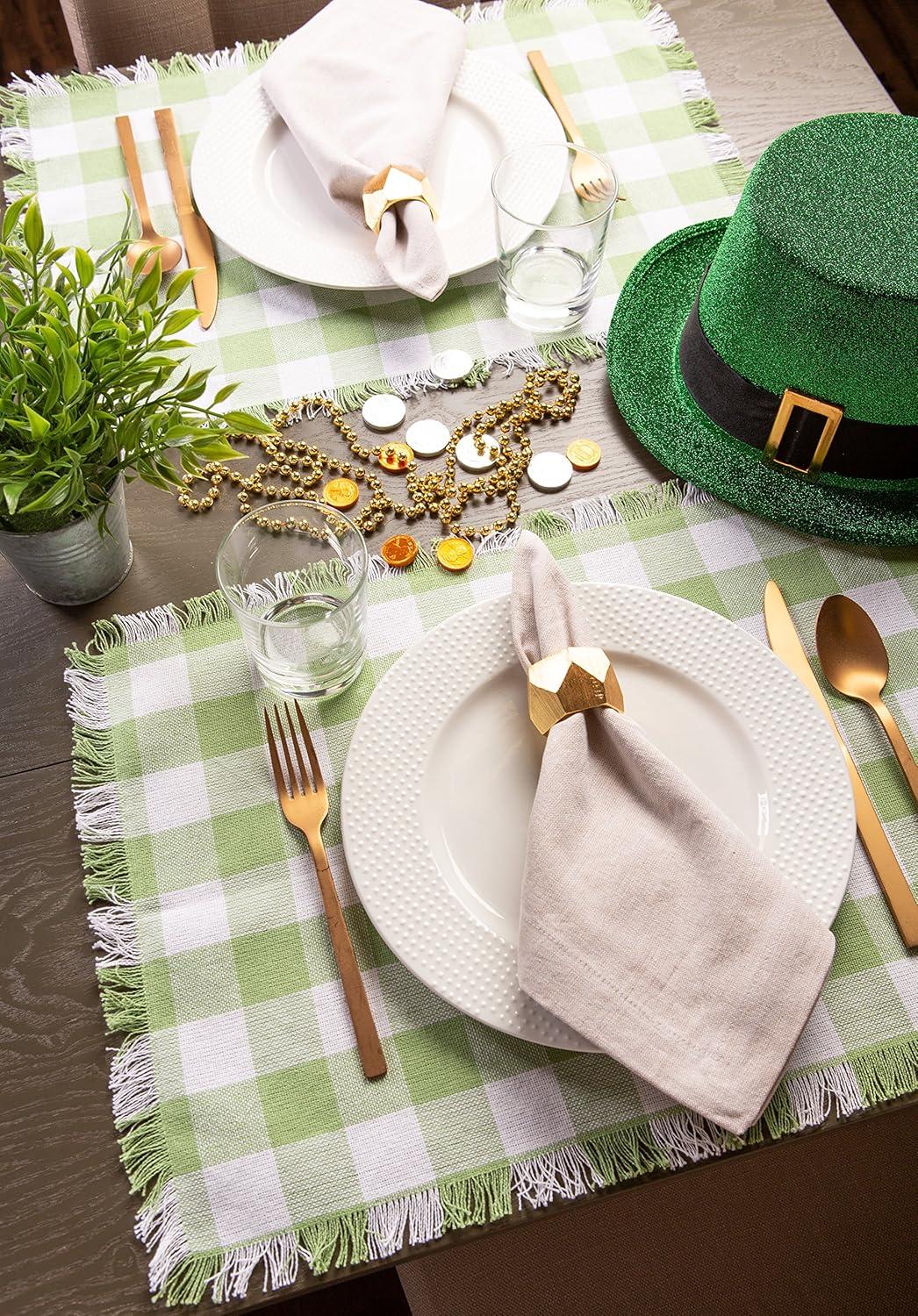 Design Imports Bark Brown Heavyweight Check Fringed Placemat Set/6