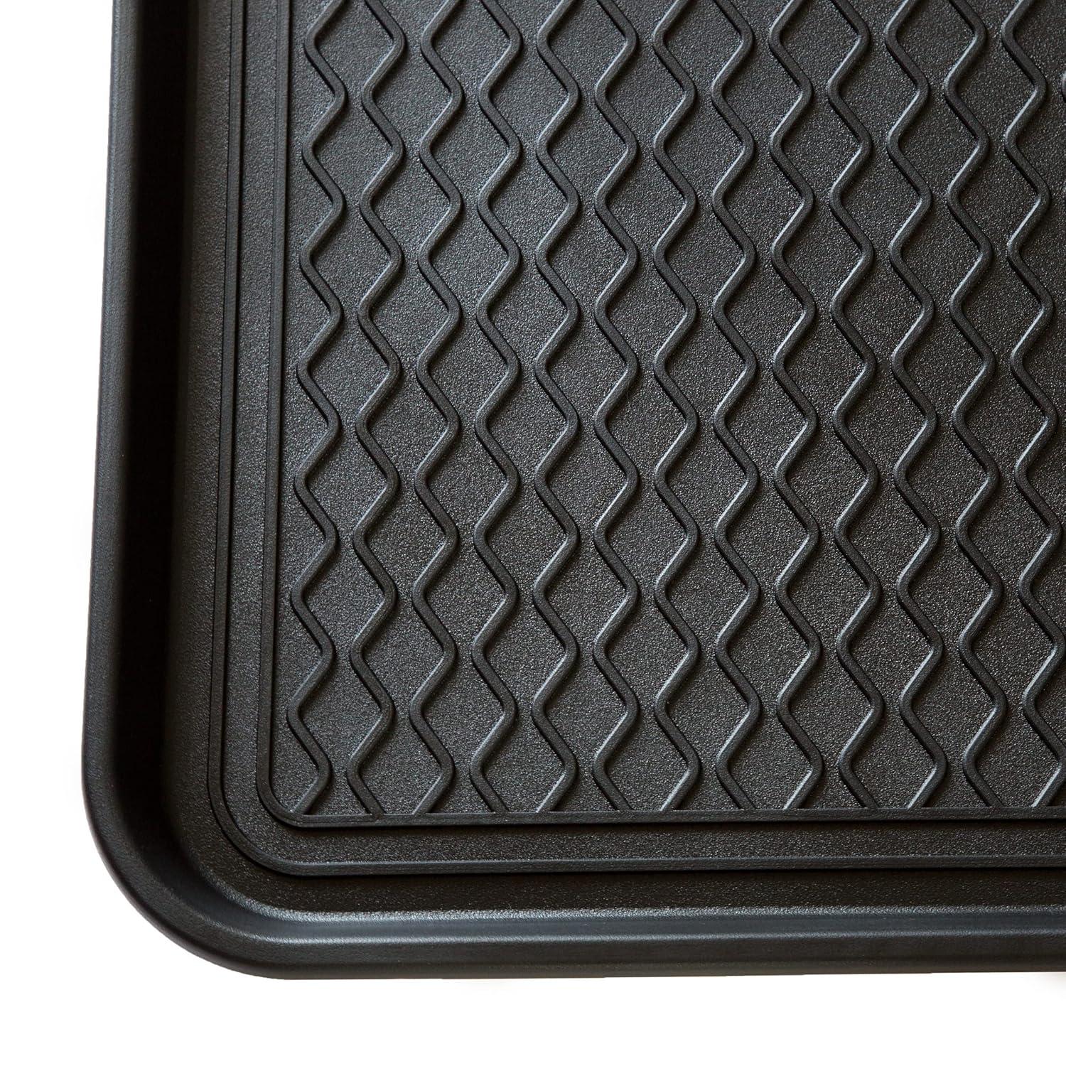 Large All-Weather Indoor/Outdoor Boot Tray - Weather-Resistant Plastic Shoe Mat with Raised Edge for Entryways, Decks, and Patios by Stalwart (Black)