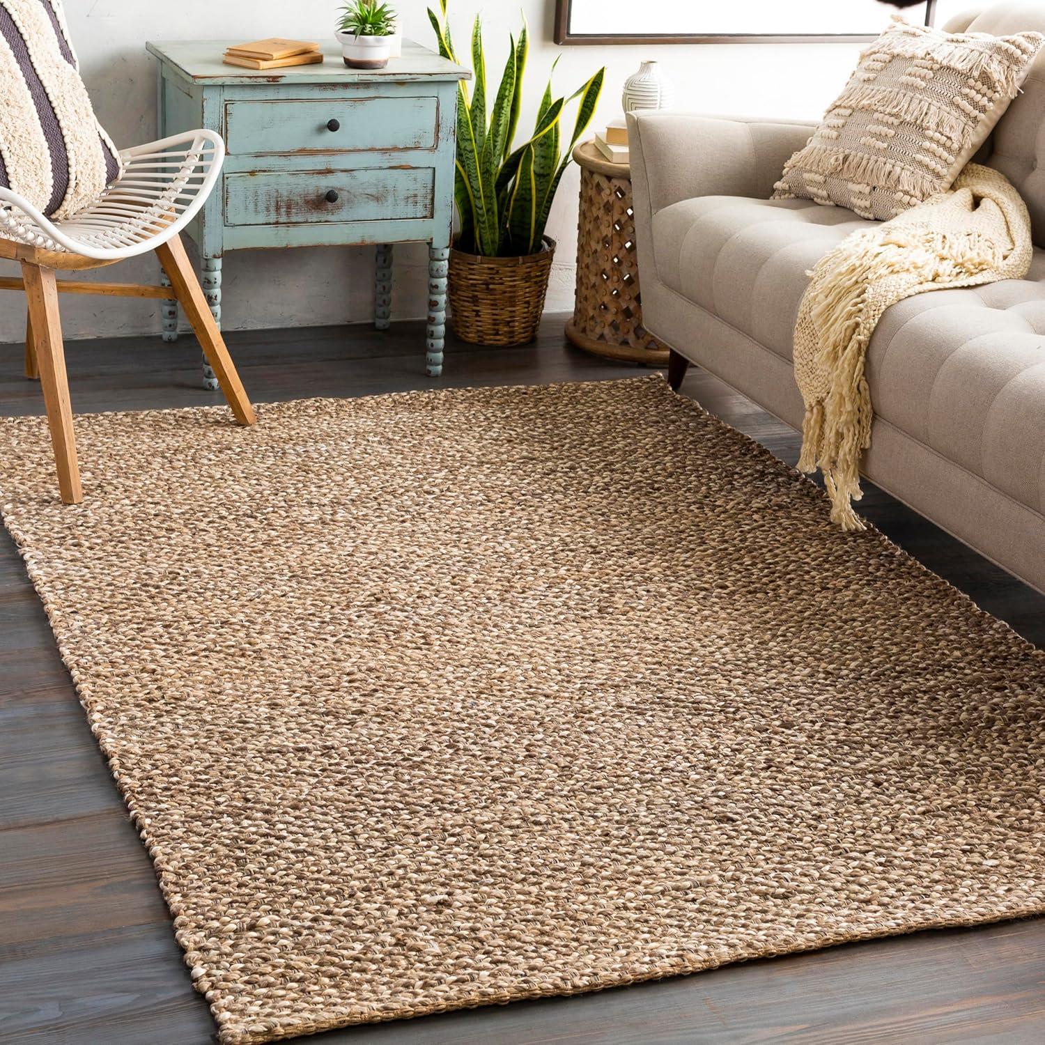 Taupe Handwoven Jute Rectangular Area Rug 5' x 7'