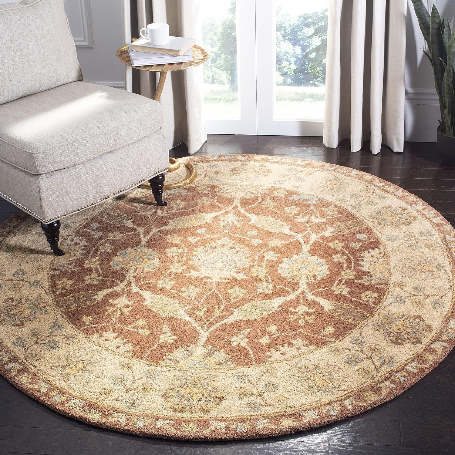 SAFAVIEH Antiquity Collection Area Rug - 3'6" Round, Brown & Taupe, Handmade Traditional Oriental Wool, Ideal for High Traffic Areas in Living Room, Bedroom (AT315A)