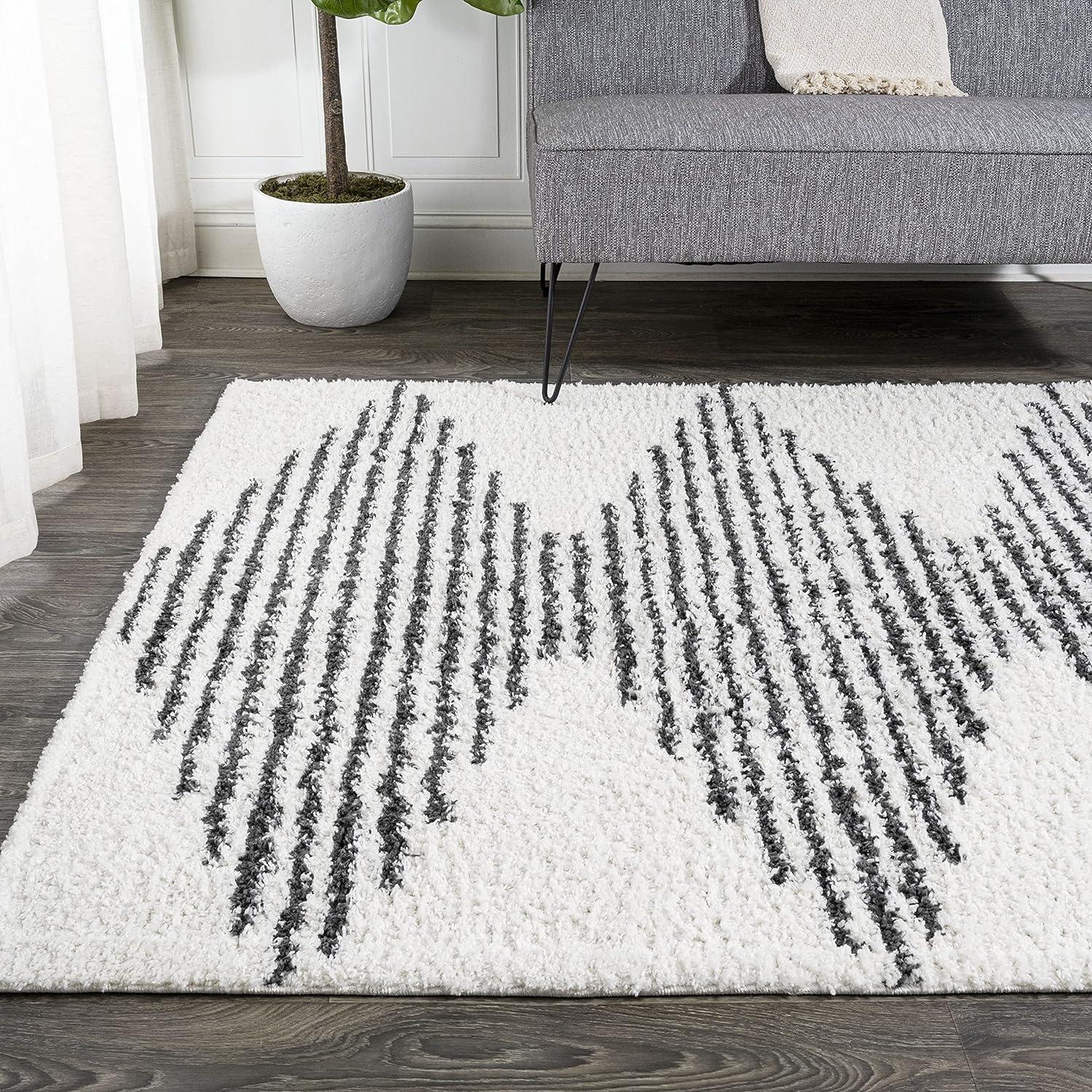 Elm Diamond Stripe Geometric Shag Indoor Area Rug - JONATHAN Y