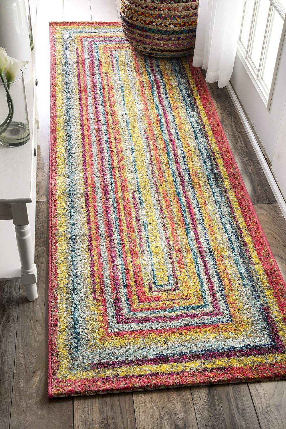 2'6"x10' Hargis Labyrinth Runner Rug Yellow - nuLOOM: Geometric Vintage Indoor Runner, Low Pile, Polypropylene