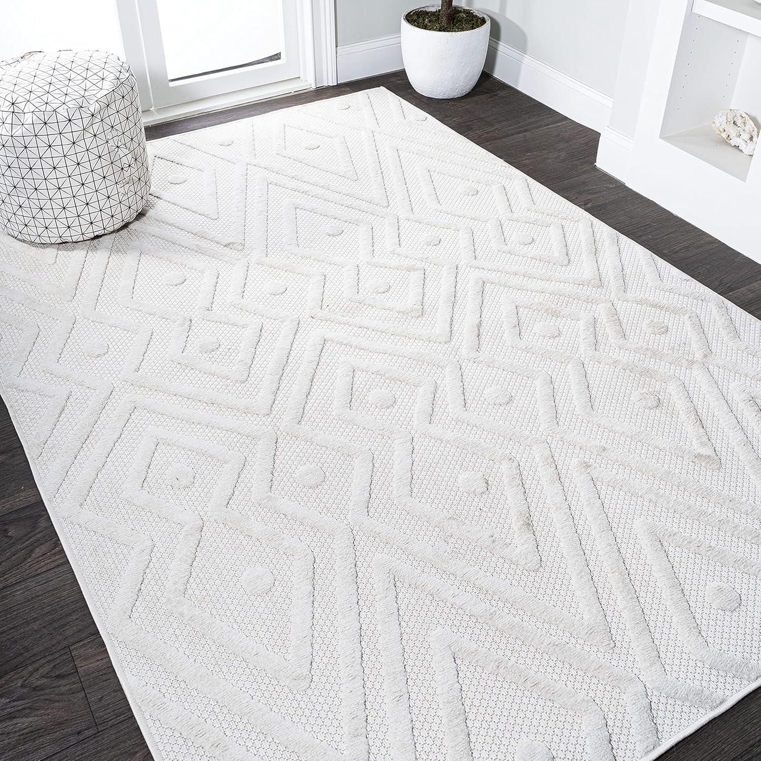 3'x5' Balansat Moroccan Diamond Indoor/Outdoor Area Rug, Ivory - JONATHAN Y