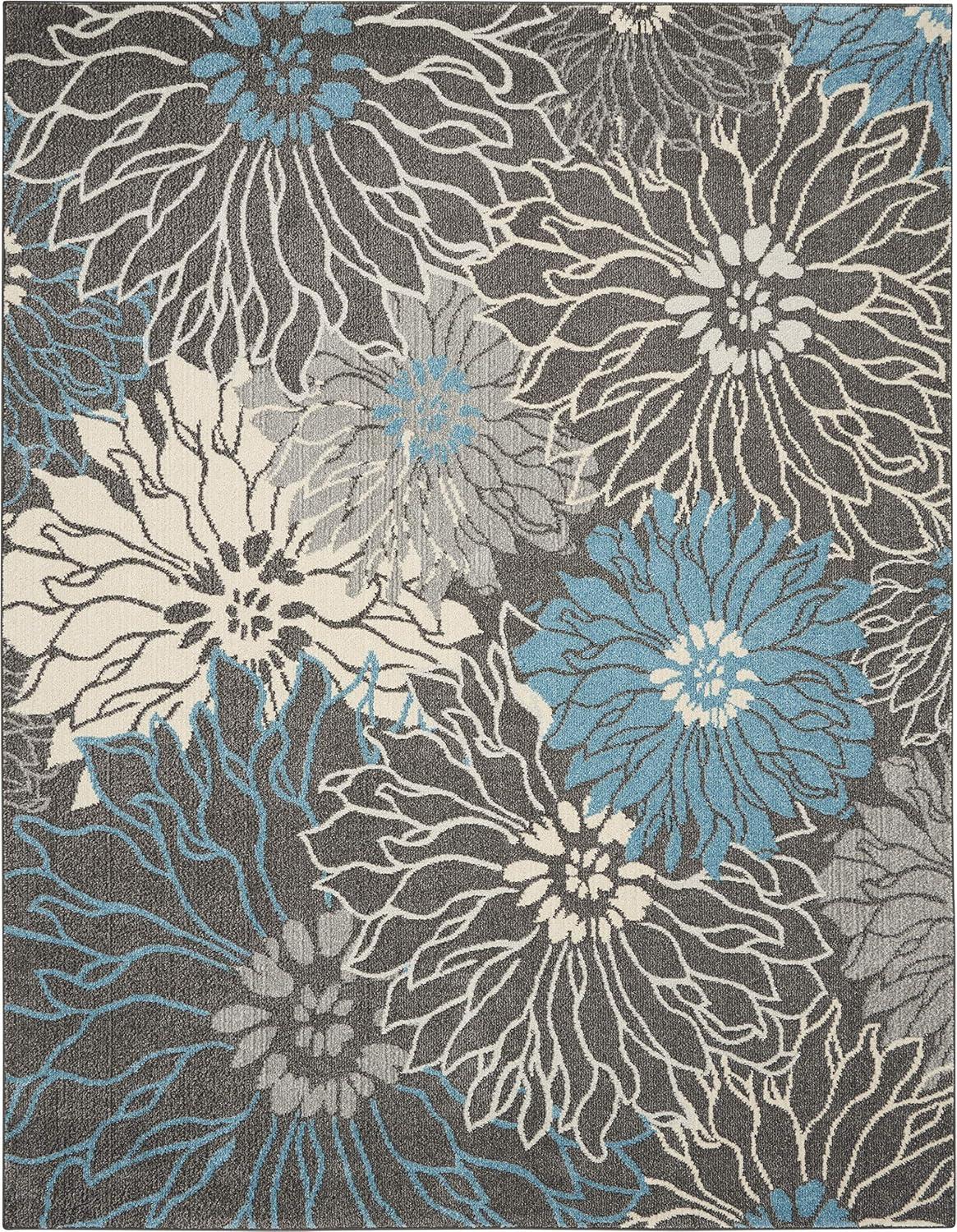 Nourison Passion Bohemian Transitional Floral Indoor Area Rug Charcoal/Blue 6'7" x 9'6"