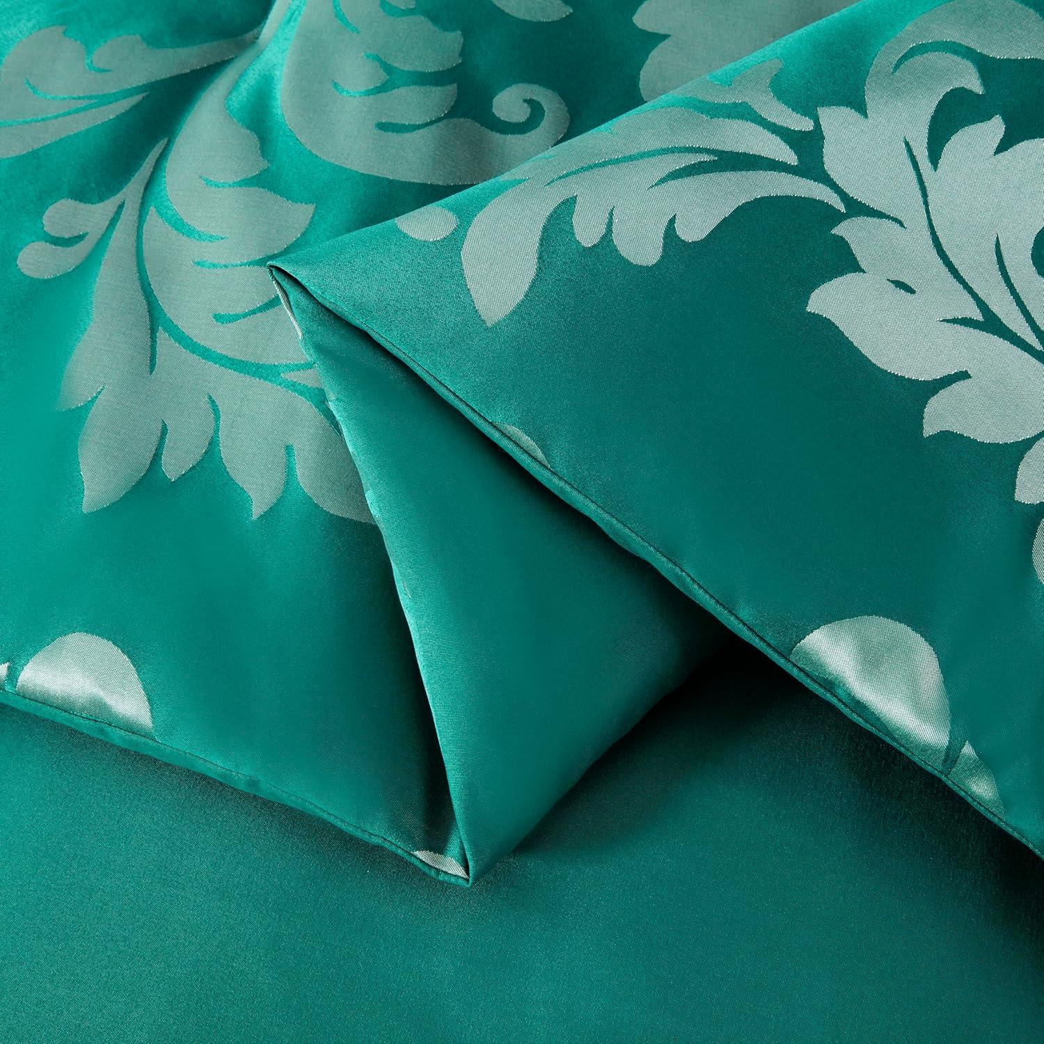 Queen Green and Silver Jacquard Floral Comforter Set