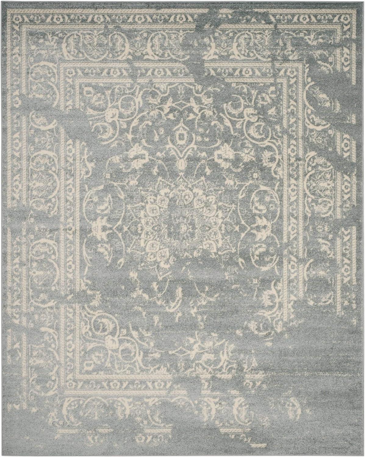 Slate and Ivory Distressed Oriental 9' x 12' Area Rug