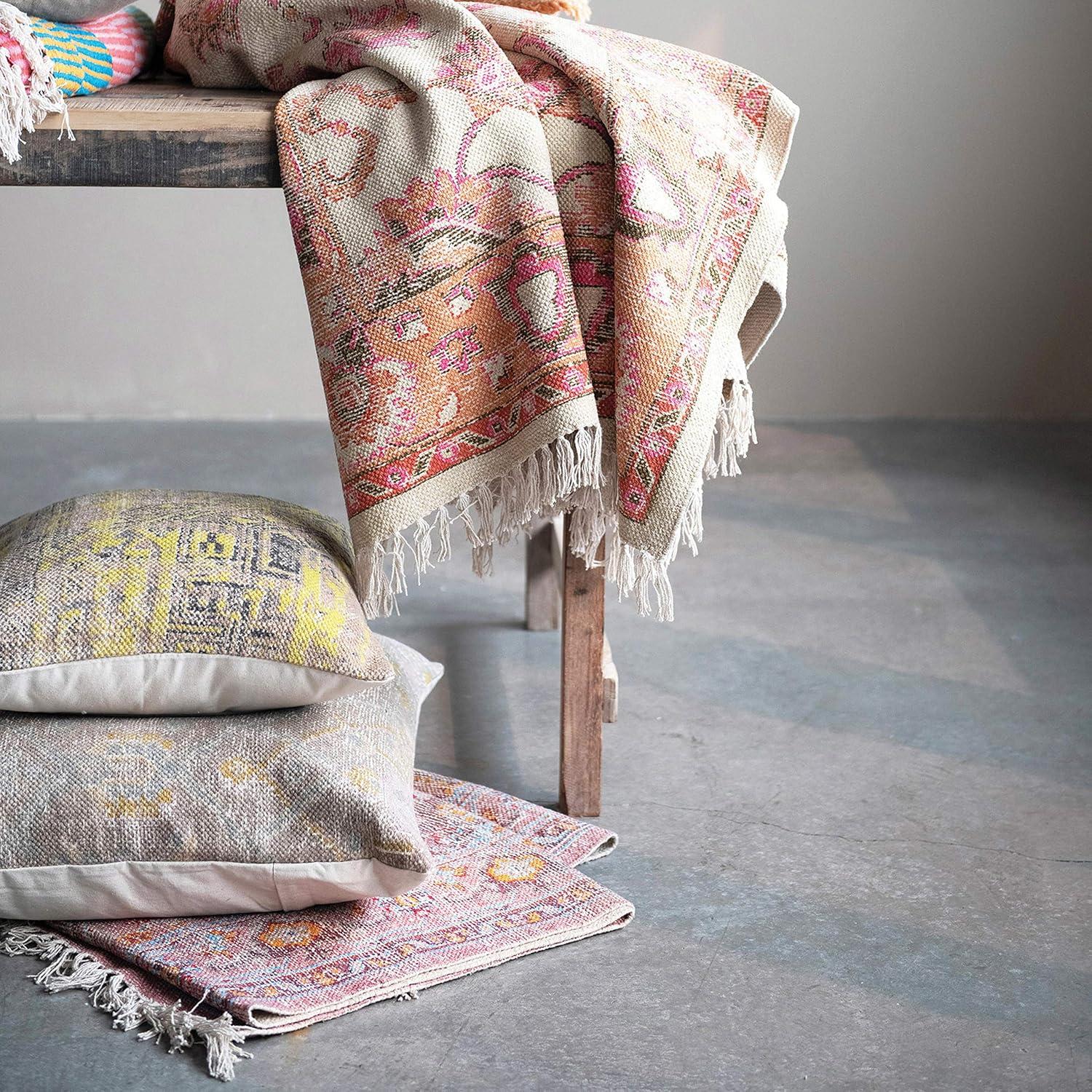 Creative Co-Op Soft Woven Reclaimed Cotton Blend Throw with Stripes and Fringe, Multicolor