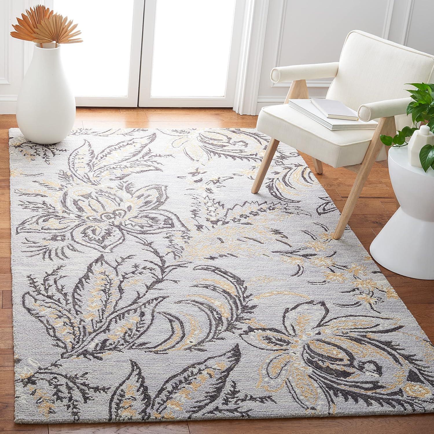 Blossom BLM275 Hand Tufted Area Rug - Grey/Yellow - 4'x6' - Safavieh.