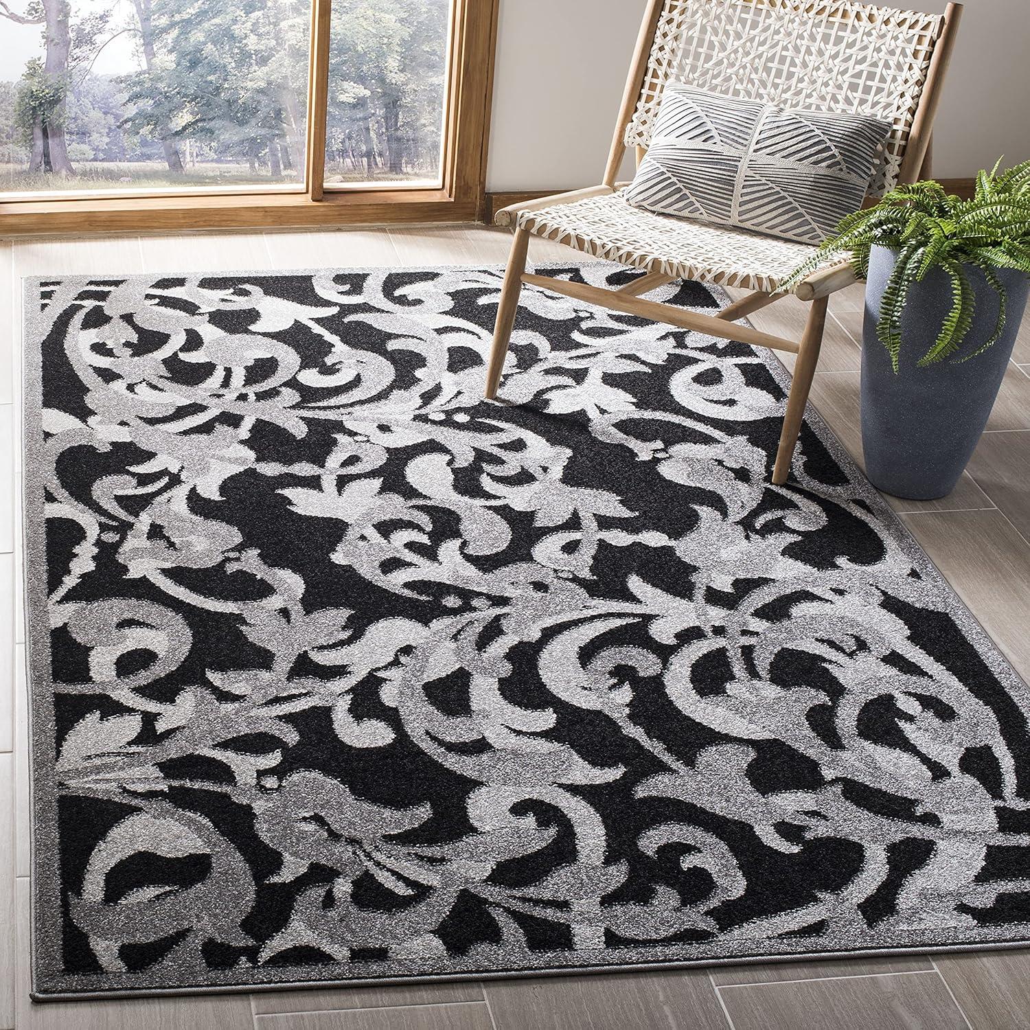 SAFAVIEH Amherst Millard Floral Area Rug, Anthracite/Light Grey, 4' x 6'