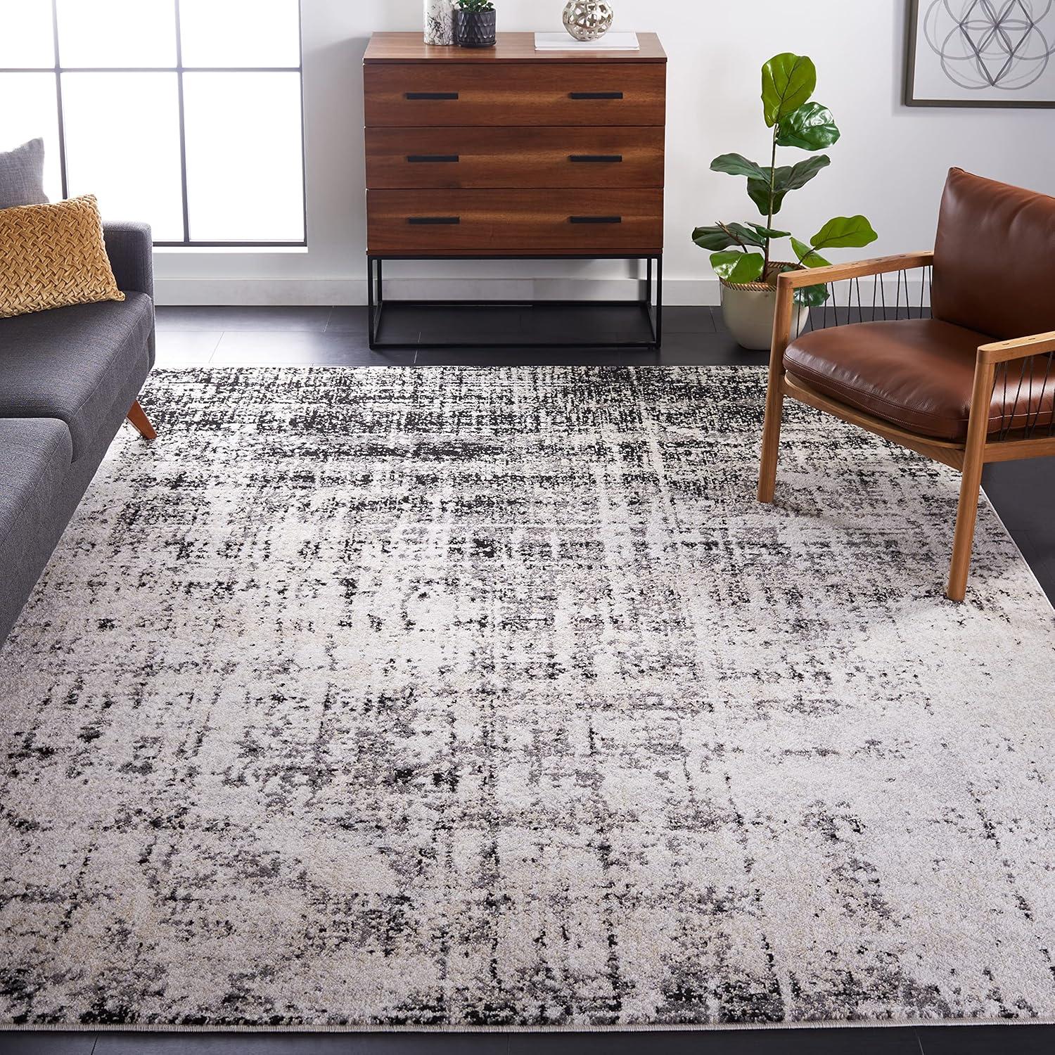 Silver/Black 9' x 12' Abstract Synthetic Rectangular Area Rug