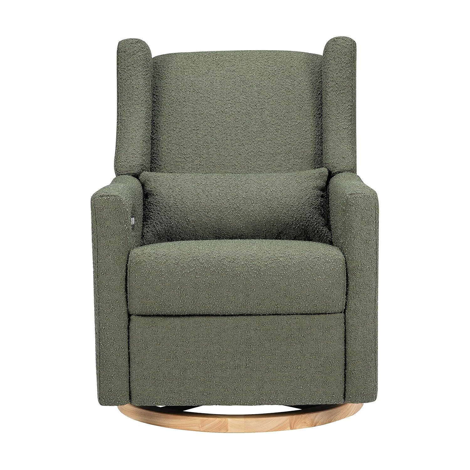 Eco-Friendly Olive Boucle Swivel Recliner with USB Port