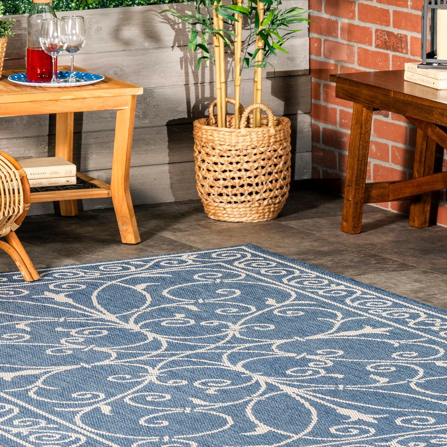 Charming Blue 5' x 7' Rectangular Synthetic Indoor/Outdoor Rug