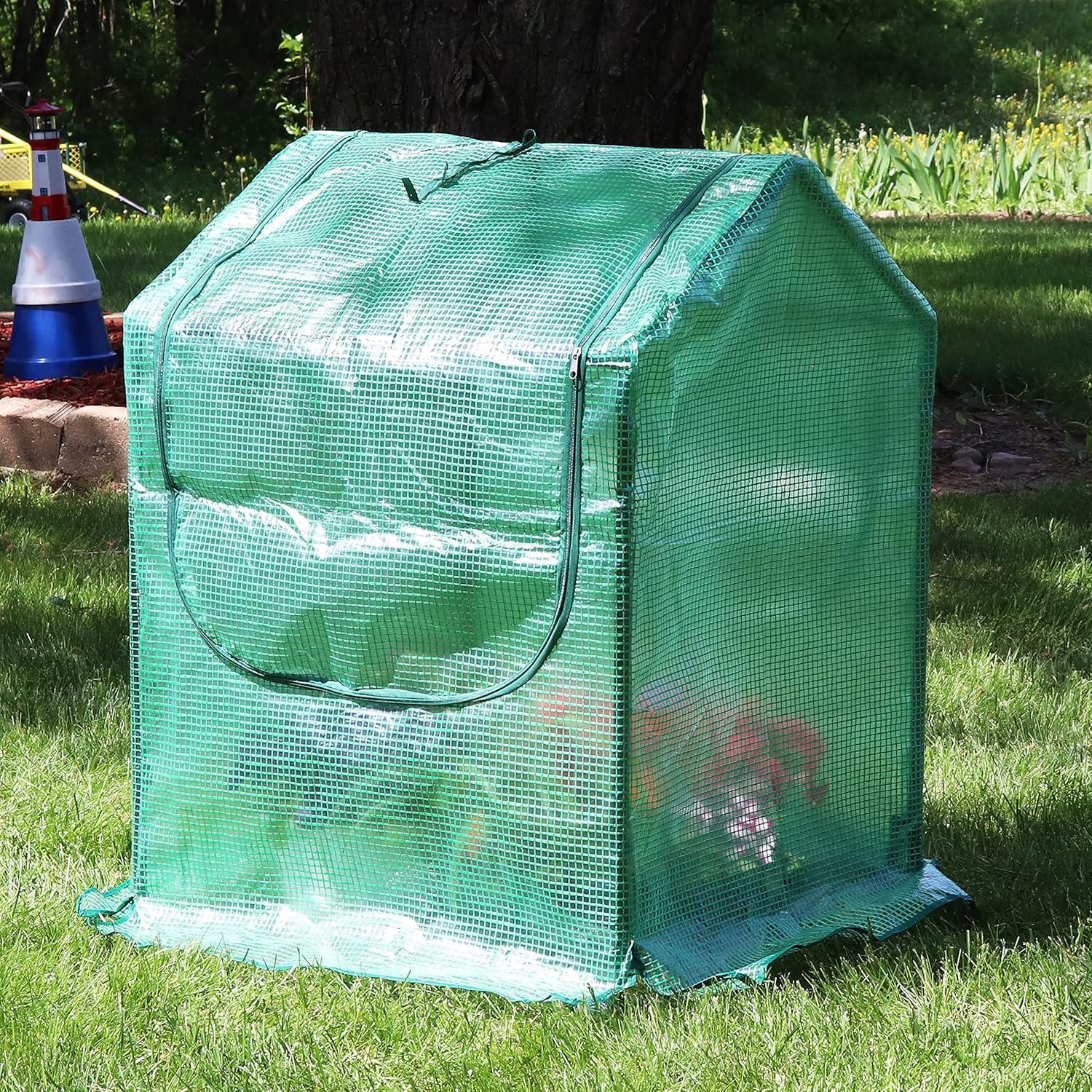 Sunnydaze Mini Greenhouse with 2 Zippered Side Doors - 2' x 2' - Green