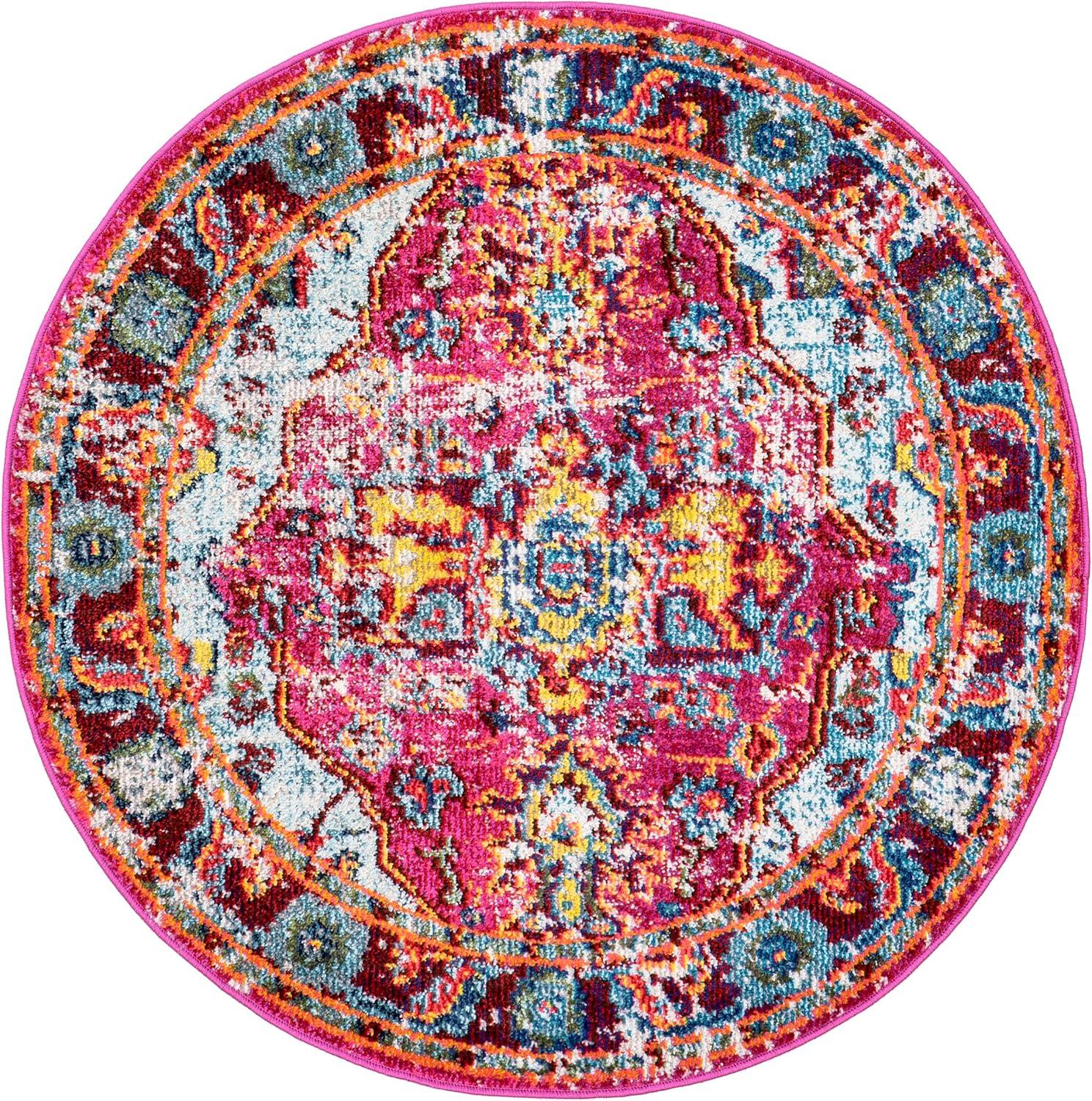 nuLOOM 4' Round Vintage Corbett Area Rug: Bohemian Medallion, Multicolor, Low Pile, Indoor, 4ft Round Rug