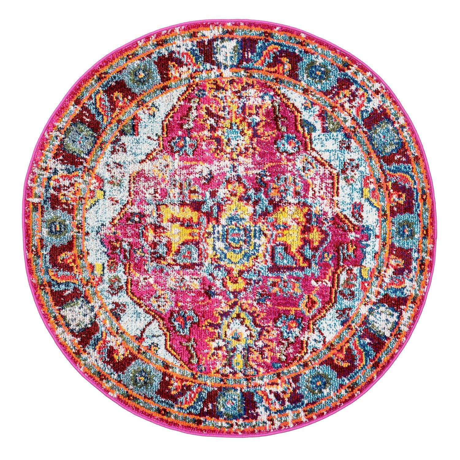 nuLOOM 4' Round Vintage Corbett Area Rug: Bohemian Medallion, Multicolor, Low Pile, Indoor, 4ft Round Rug