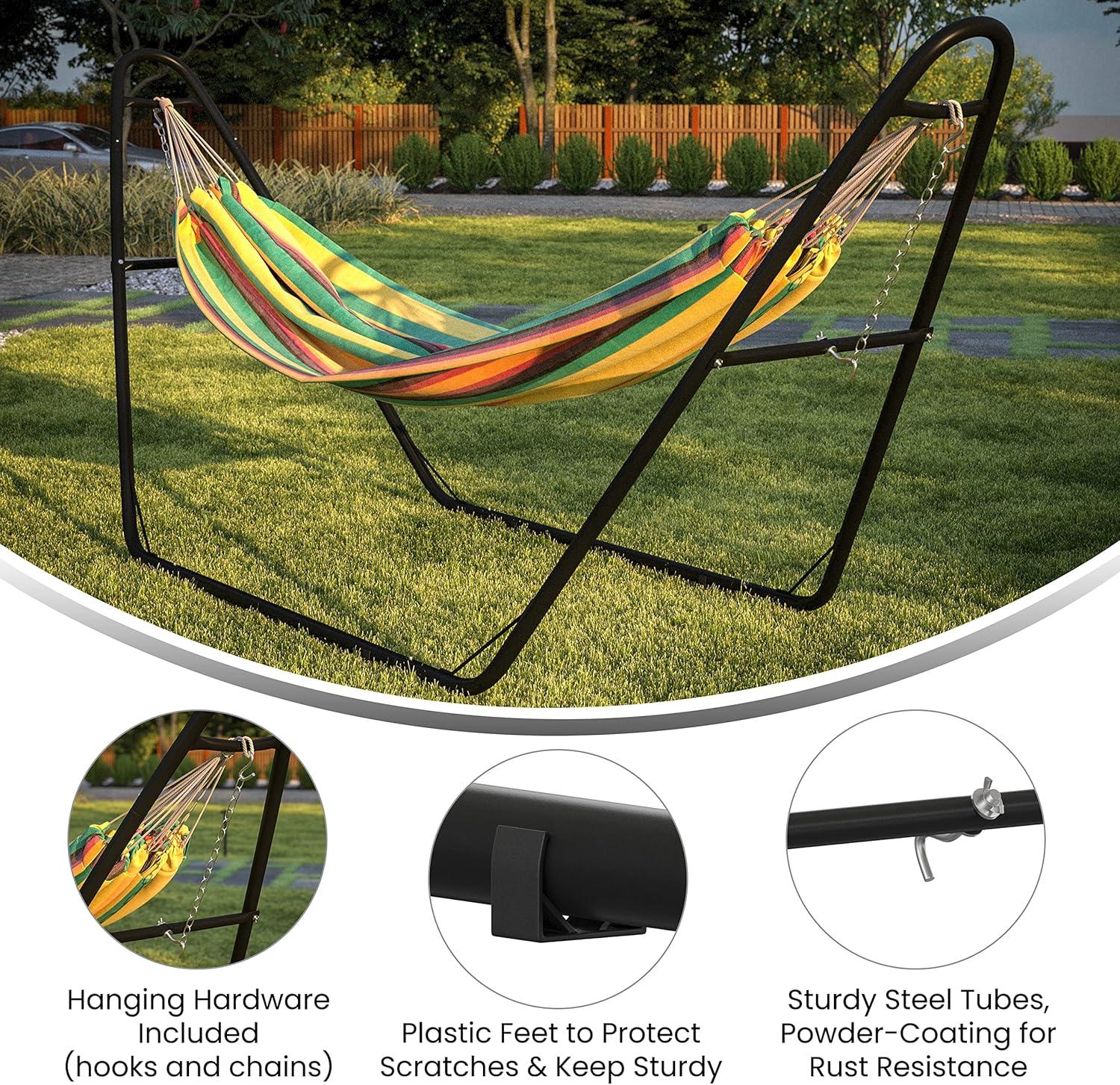 Flash Furniture All-Weather Heavy Duty Steel Hammock Stand for Hammocks 9-14 Feet Long - Black