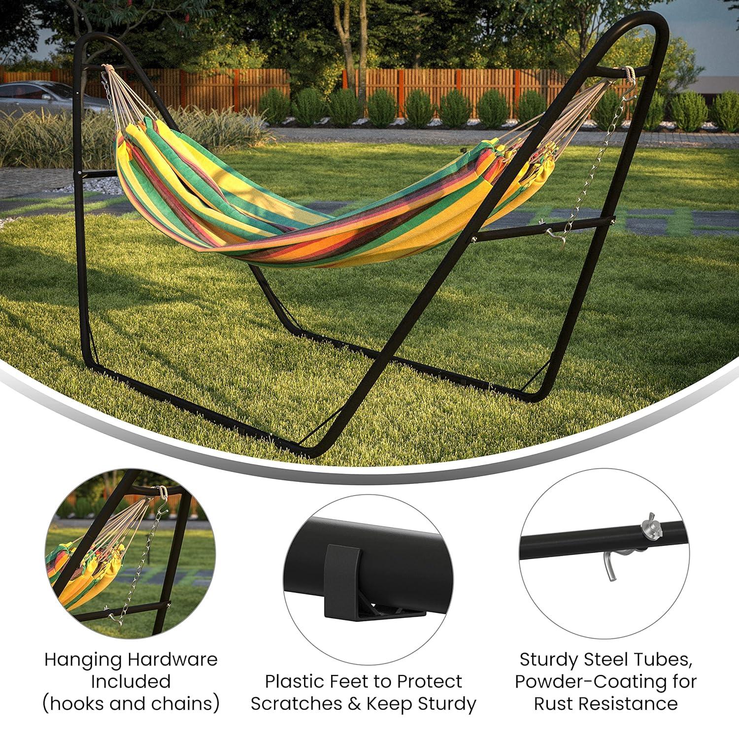 Flash Furniture All-Weather Heavy Duty Steel Hammock Stand for Hammocks 9-14 Feet Long - Black