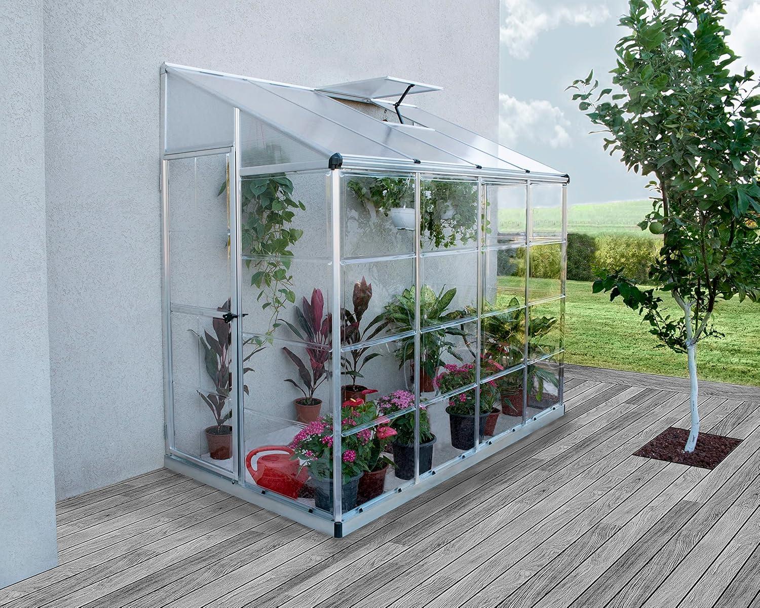 Palram Hybrid Lean-To - 4' x 8' - Silver - Walk-In Greenhouse