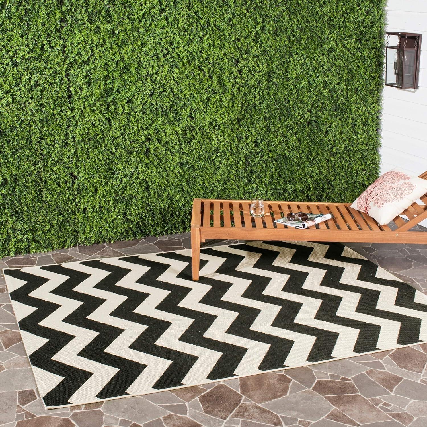 Black and Beige Chevron Outdoor Area Rug, 9' x 12'