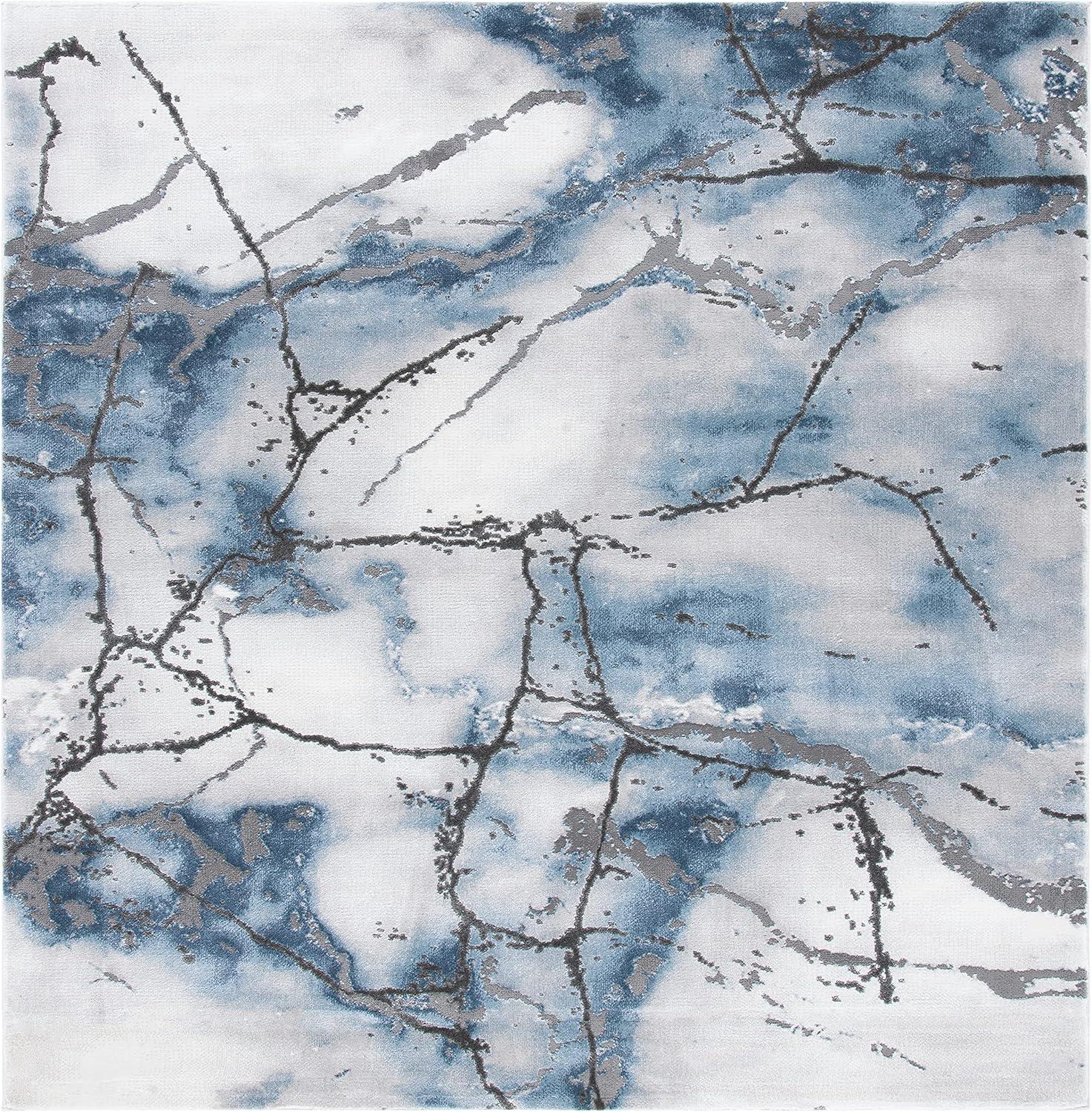 SAFAVIEH Craft Paul Abstract Marble Area Rug, 10' x 10' Square, Ivory Grey/Blue