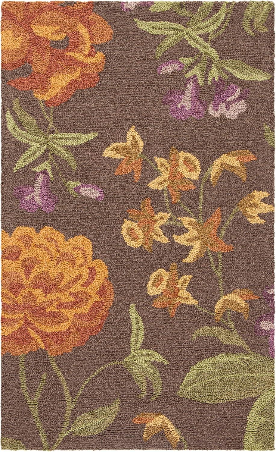 SAFAVIEH Blossom Tracy Floral Flowers Wool Area Rug, Brown/Multi, 3' x 5'