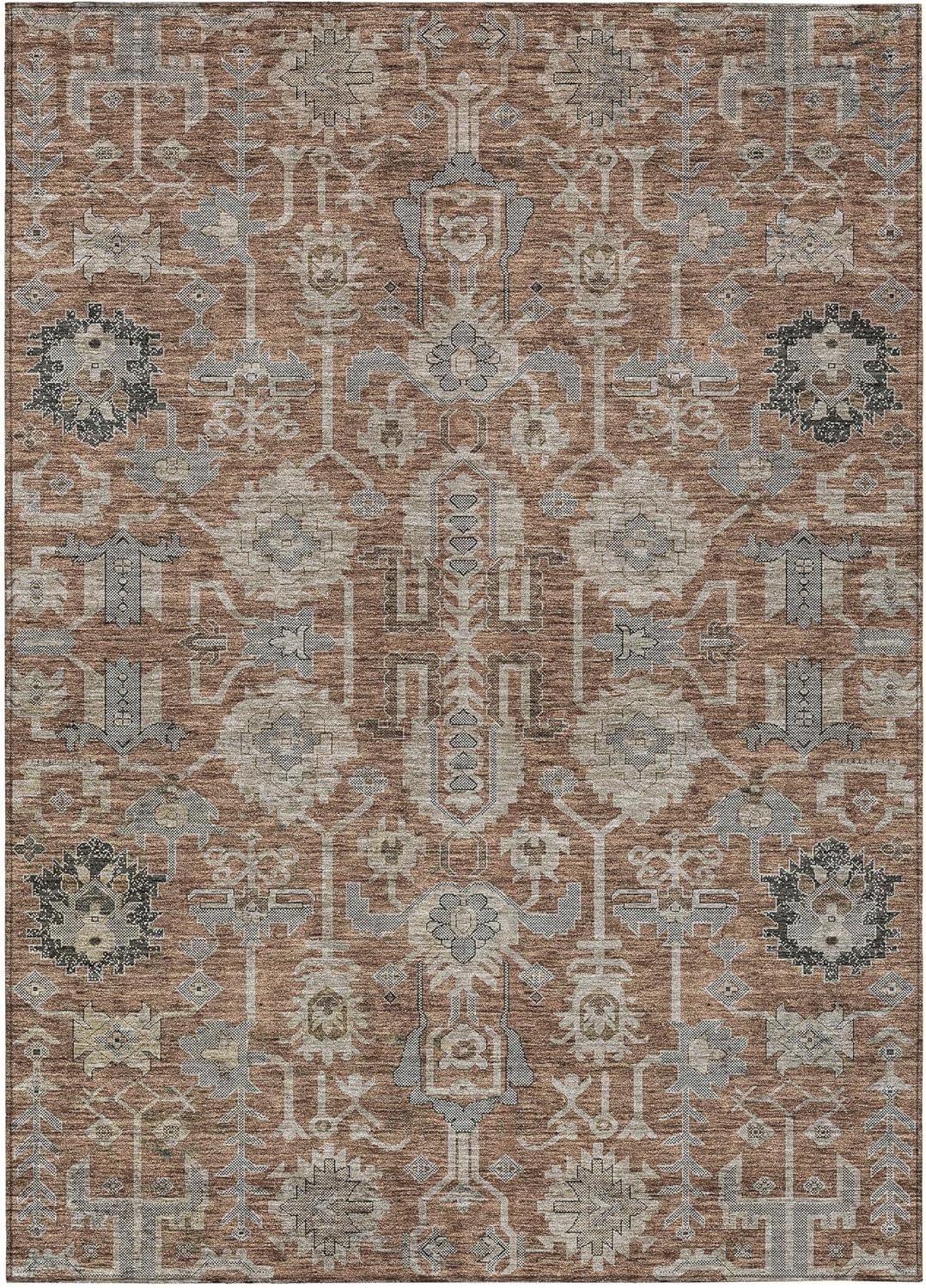 Paprika and Gray Synthetic Flat Woven 5' x 7' Rug