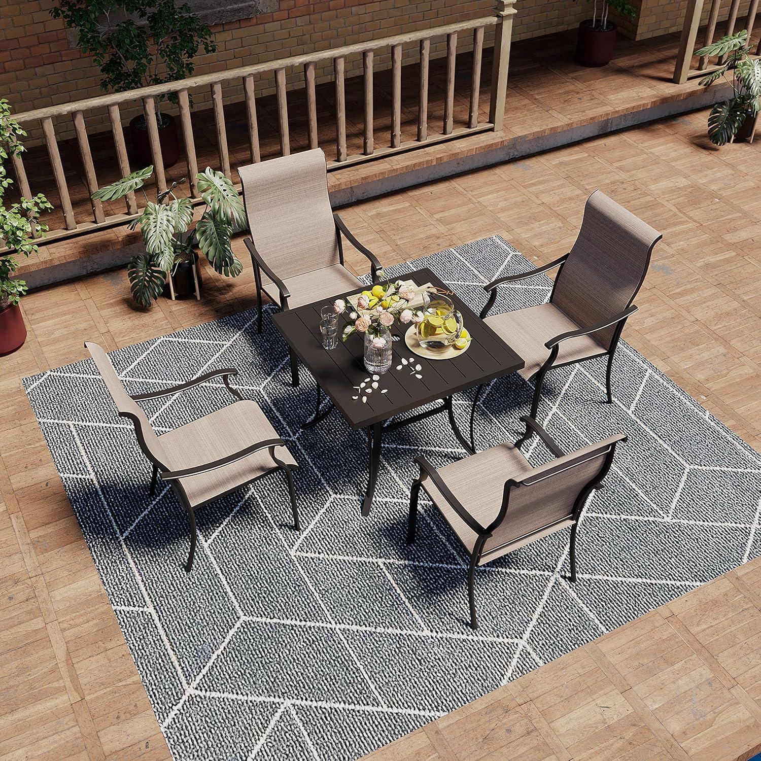 5 -Piece Gray Patio Dining Set Iron Square Table with 4 Gray Stationary Chairs