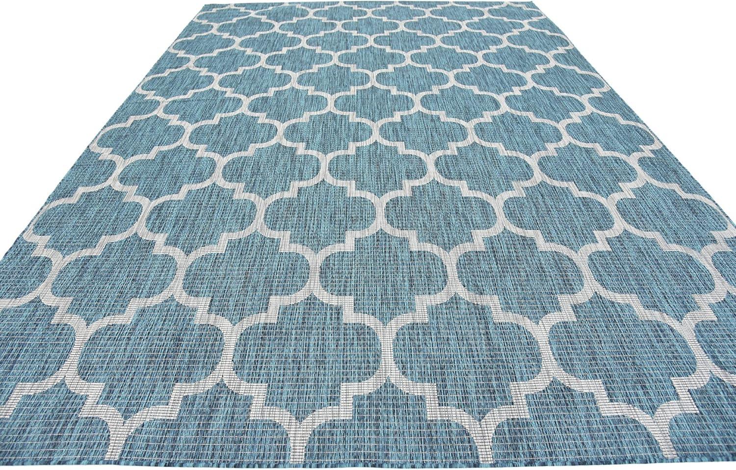 Unique Loom 8' 0 x 11' 4 Rectangle Indoor/Outdoor Trellis Teal Area Rug