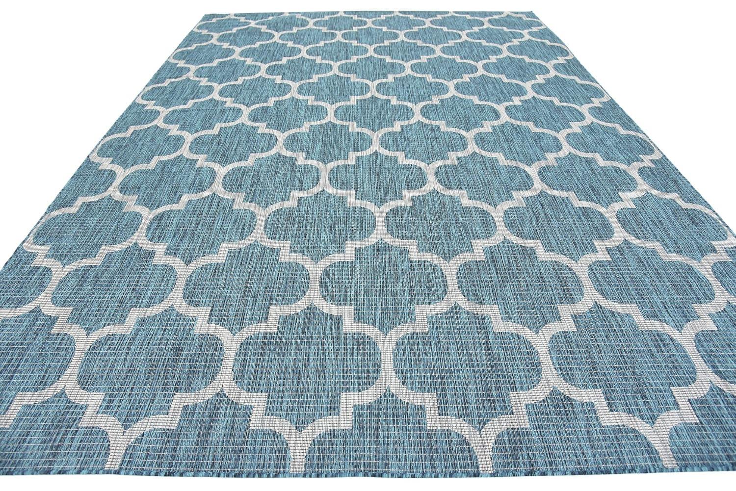 Unique Loom 8' 0 x 11' 4 Rectangle Indoor/Outdoor Trellis Teal Area Rug