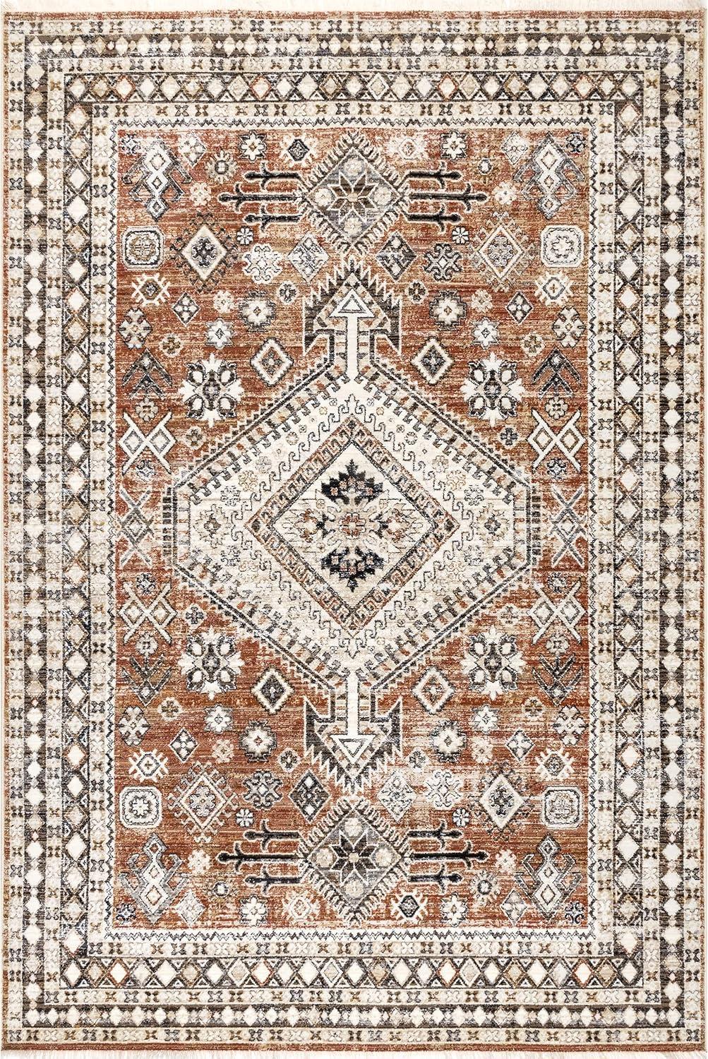 Reversible Rust Medallion Synthetic 5' x 8' Area Rug