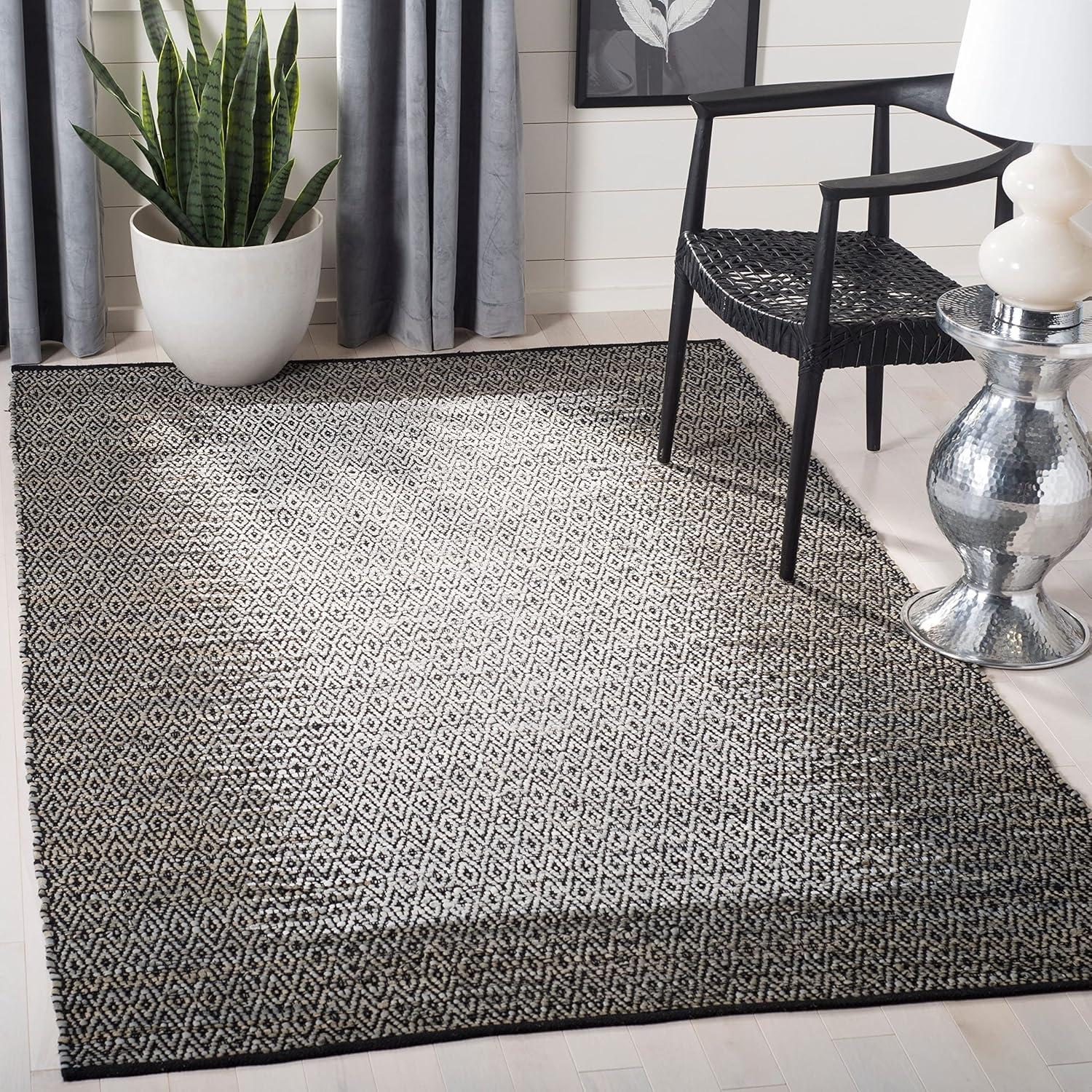 Vintage Leather VTL387 Hand Woven Indoor Accent Rug - Light Grey/Charcoal - 3'x5' - Safavieh.