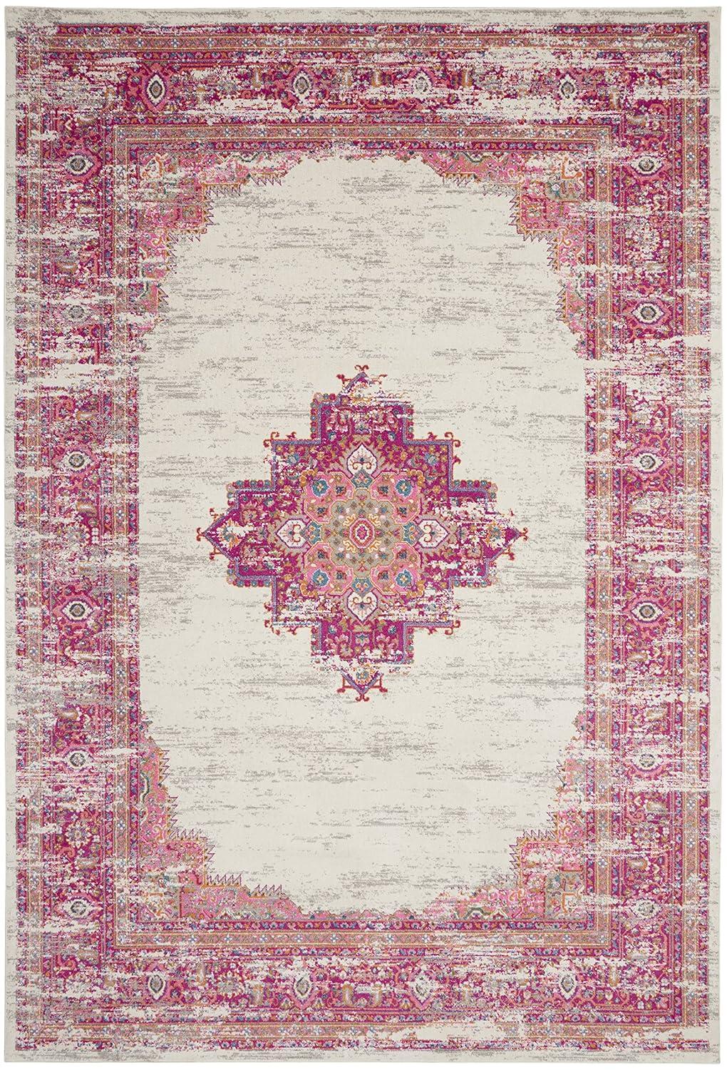 Nourison Passion Medallion Bohemian Indoor Rug Ivory/Fuchsia 12' x 15'