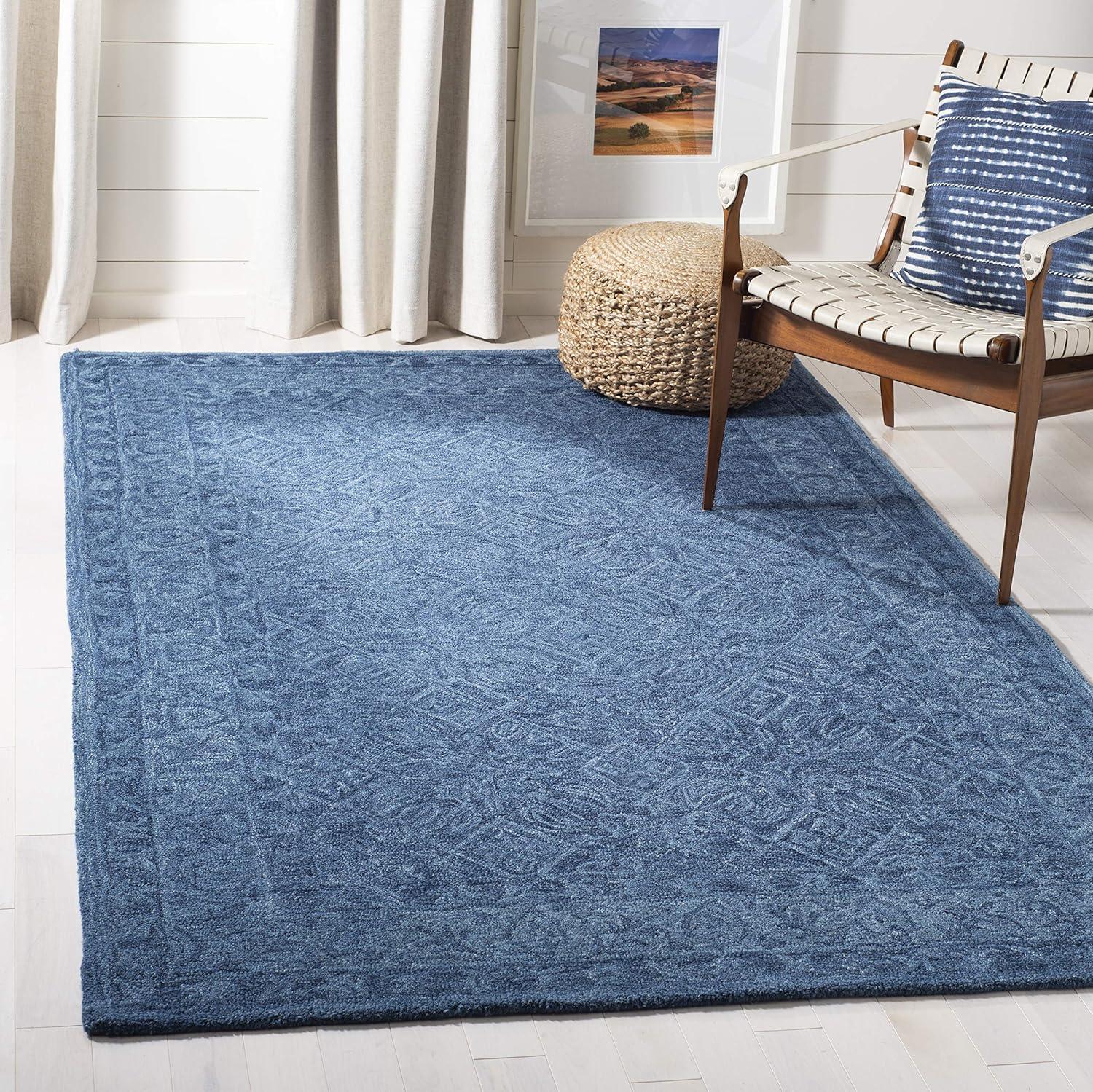 Hand-Tufted Navy Blue Wool 7' Square Area Rug