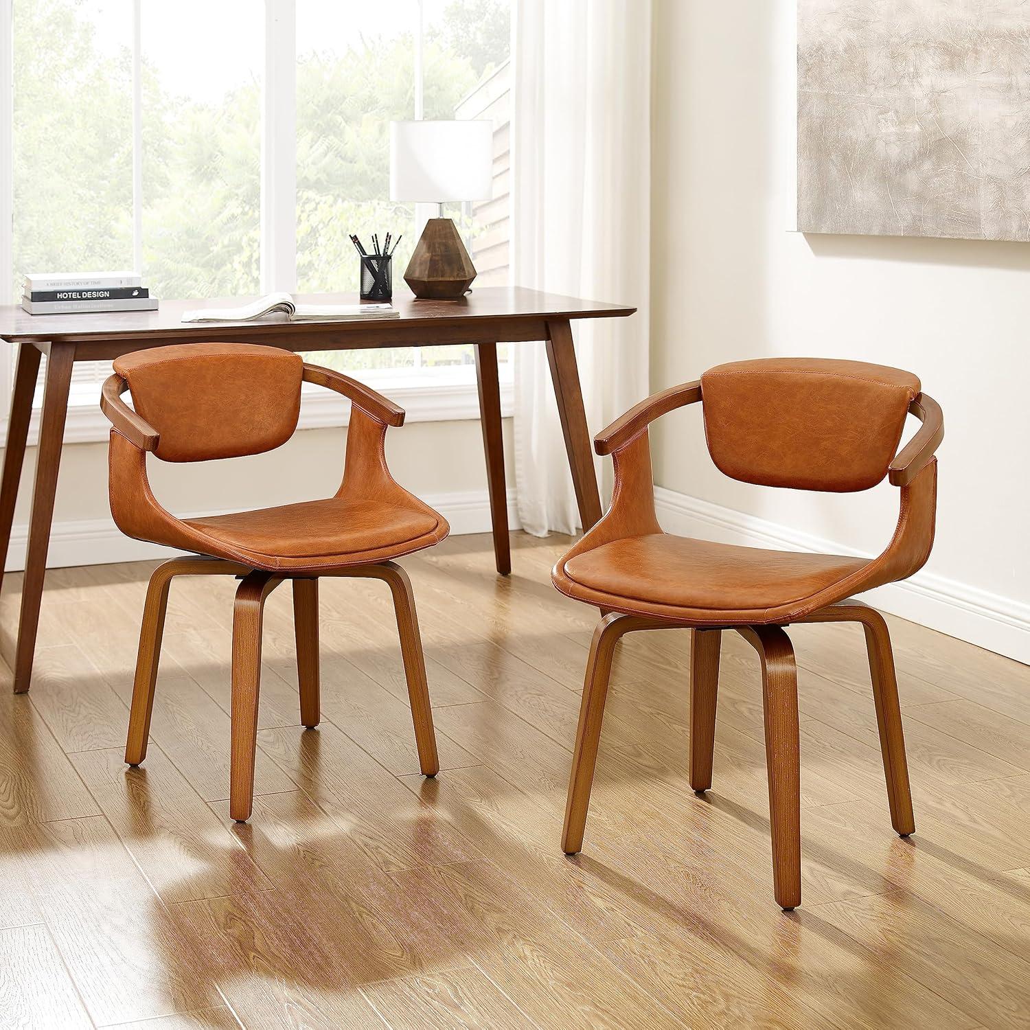 Mid-Century Modern Yellow Faux Leather Swivel Accent Chair