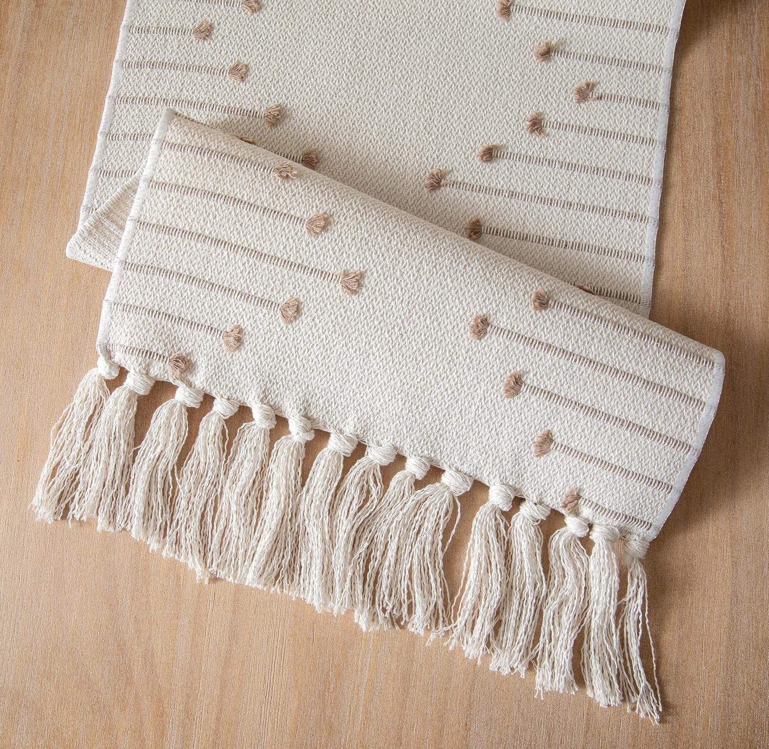 Foundry Select Boho Table Runner 13 X 108 Inch Long Natural Cotton Woven Runner With Tassels For Home Dining Table Décor, For Modern Farmhouse Decor Coffee Table Runner, Taupe And Beige